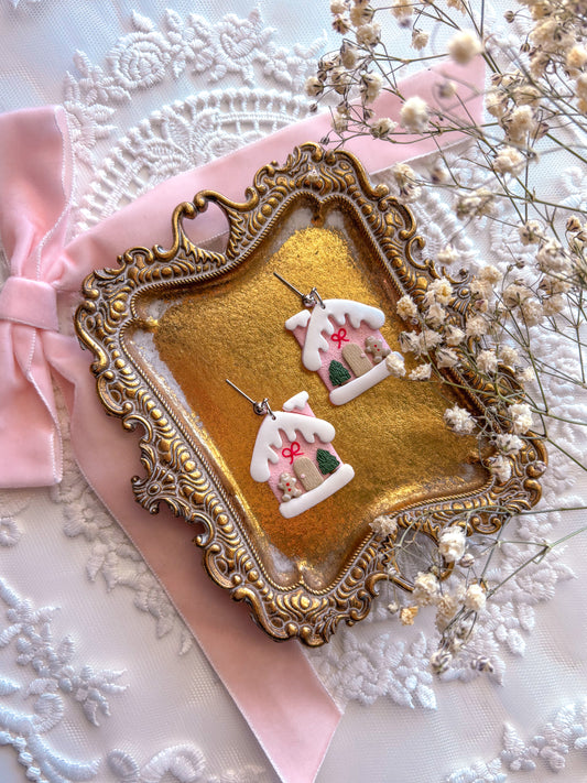 Pink Gingerbread House Dangles