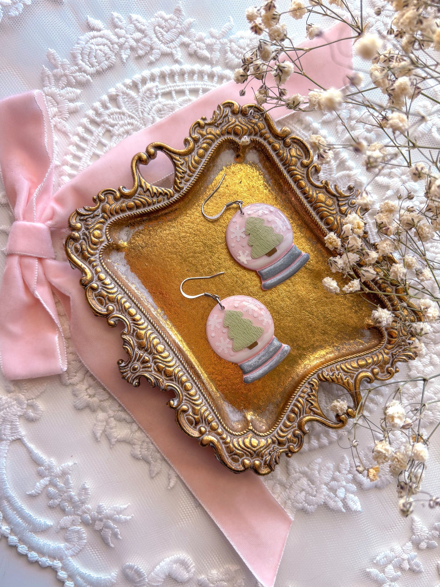 Pink Snow globe Dangles