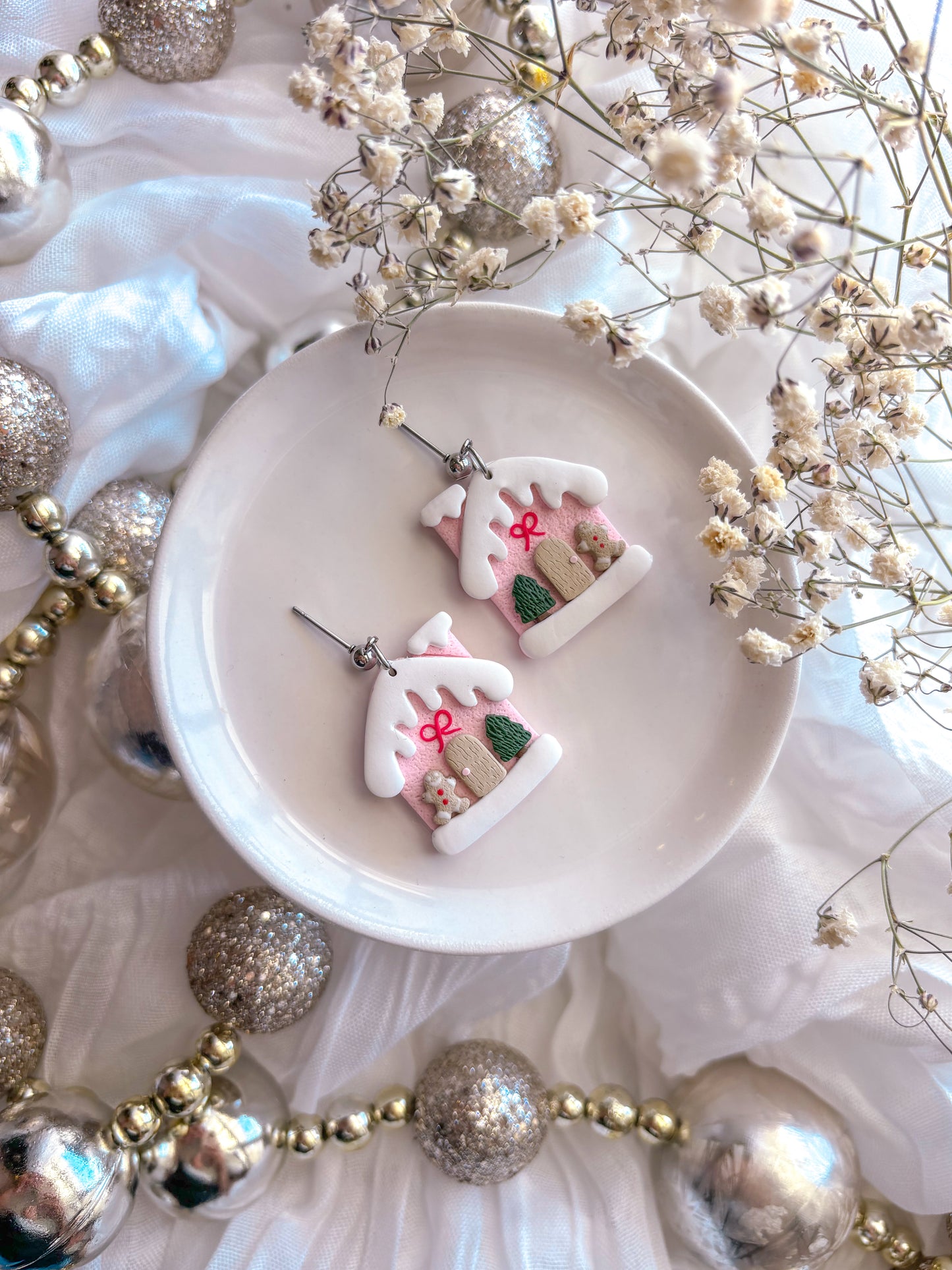 Pink Gingerbread House Dangles