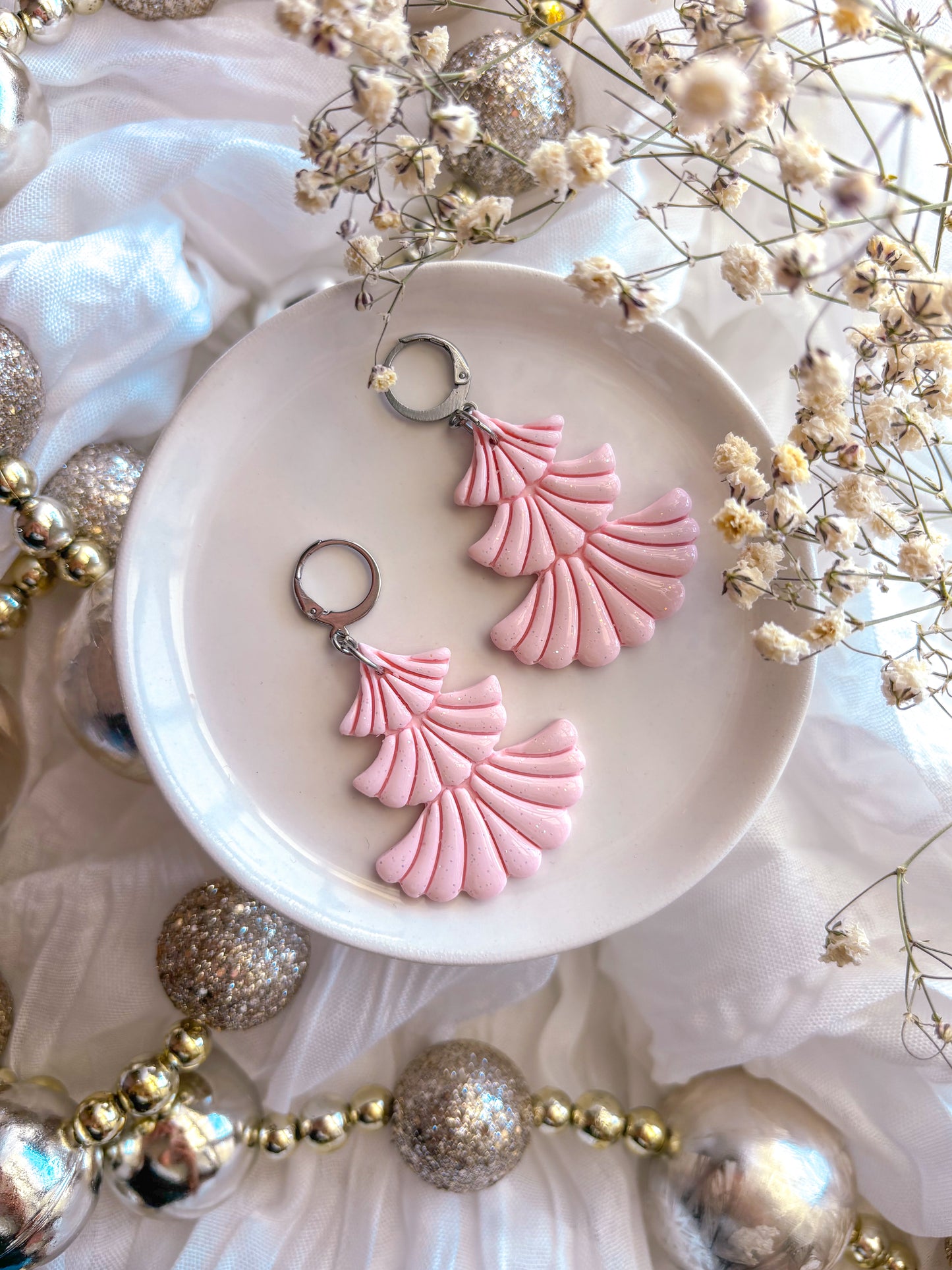 Glitter Pink Tree Dangles