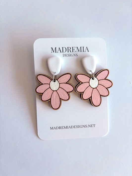 Market Exclusive Pink Wood Floral Dangles