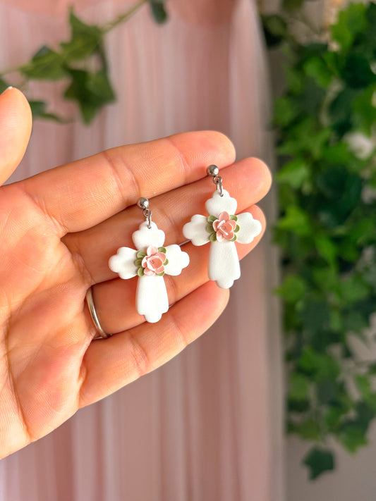 Floral Cross Dangles