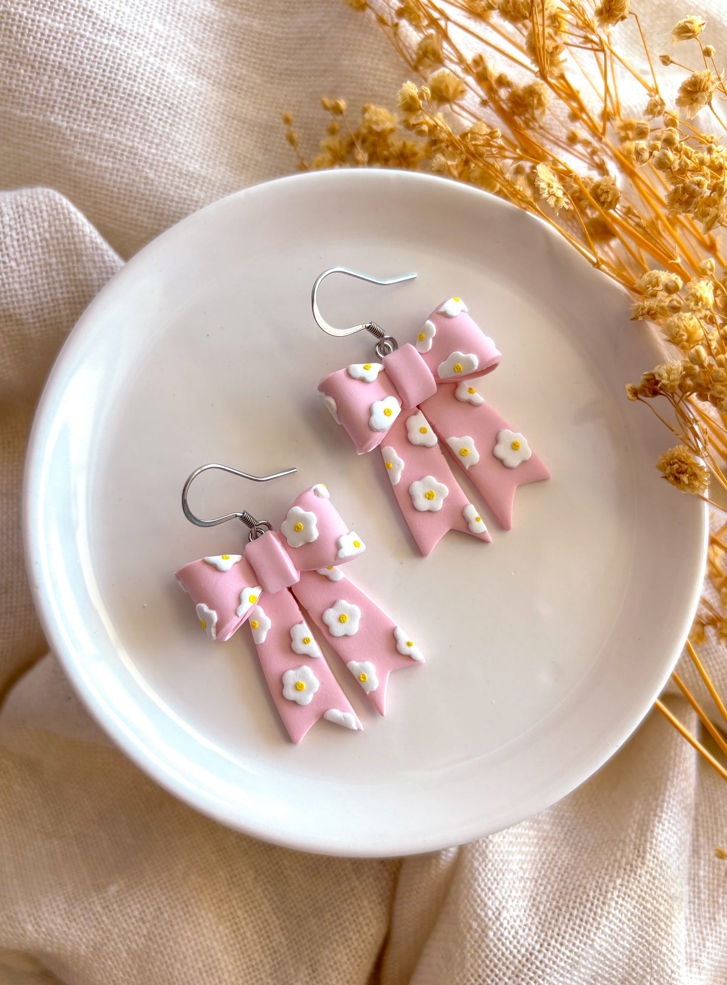 Pink Floral Bow Dangles