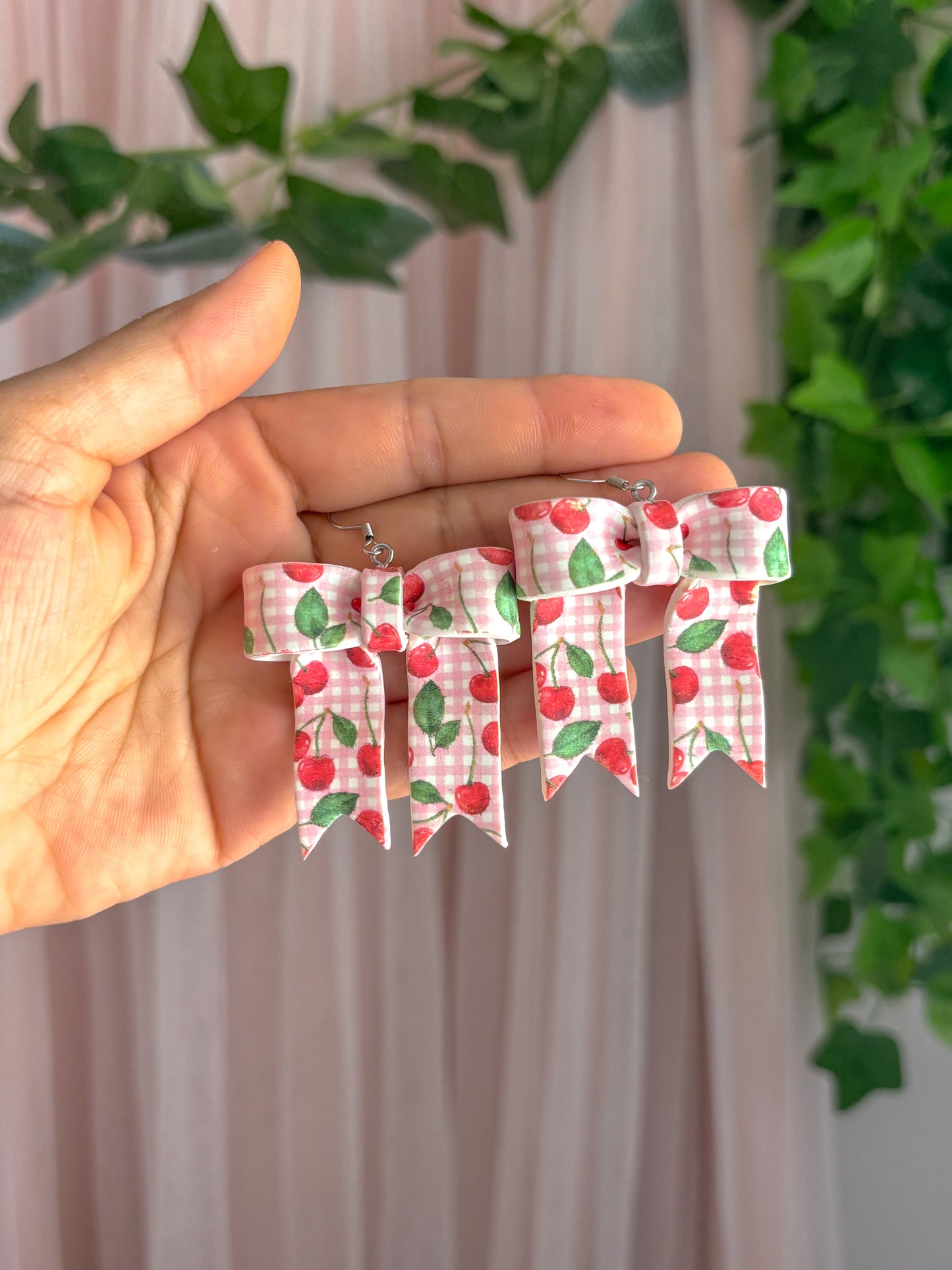 Cherry Picnic Bow Dangles