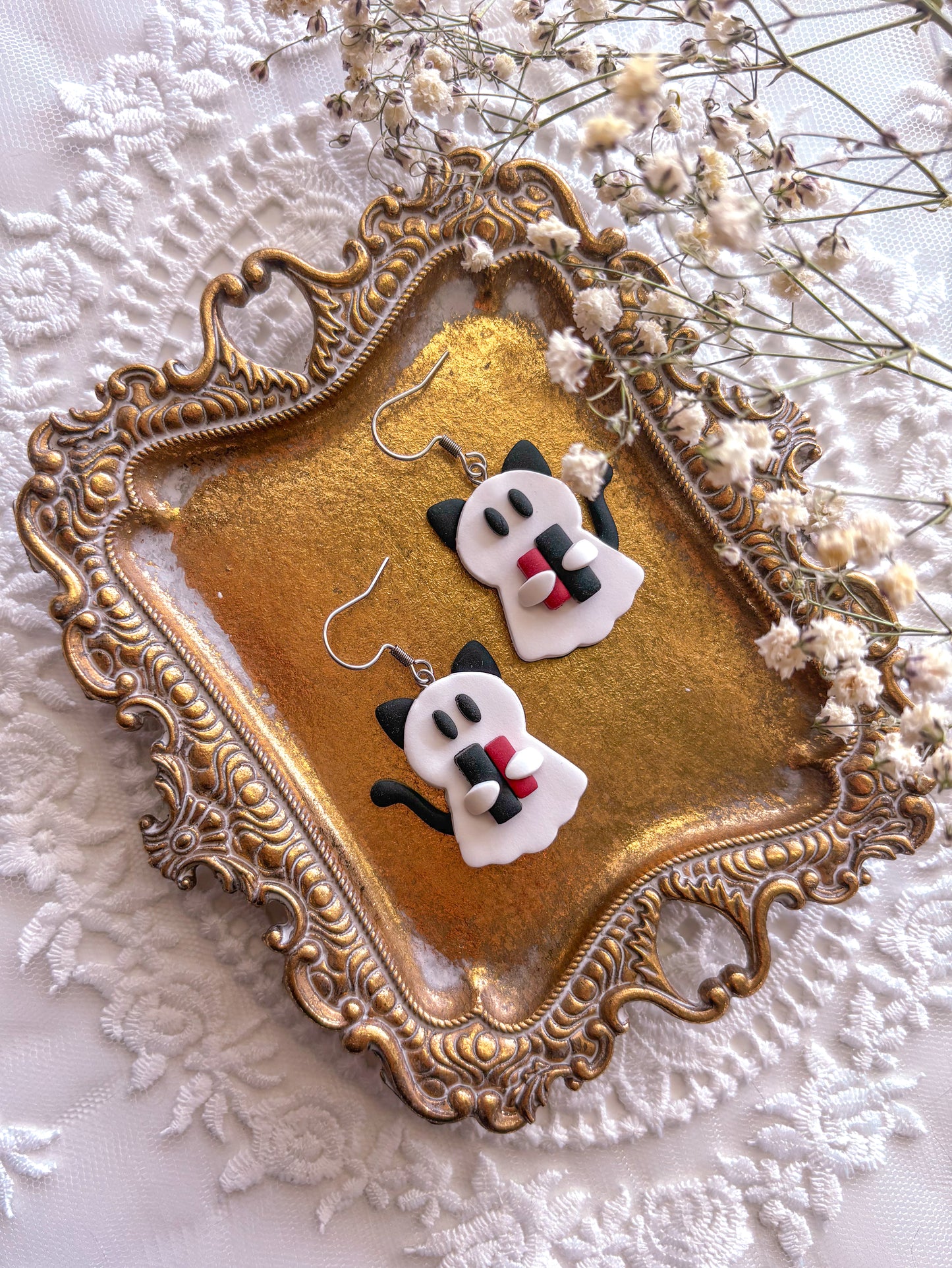 Dark Romance Kitty Ghost Dangles