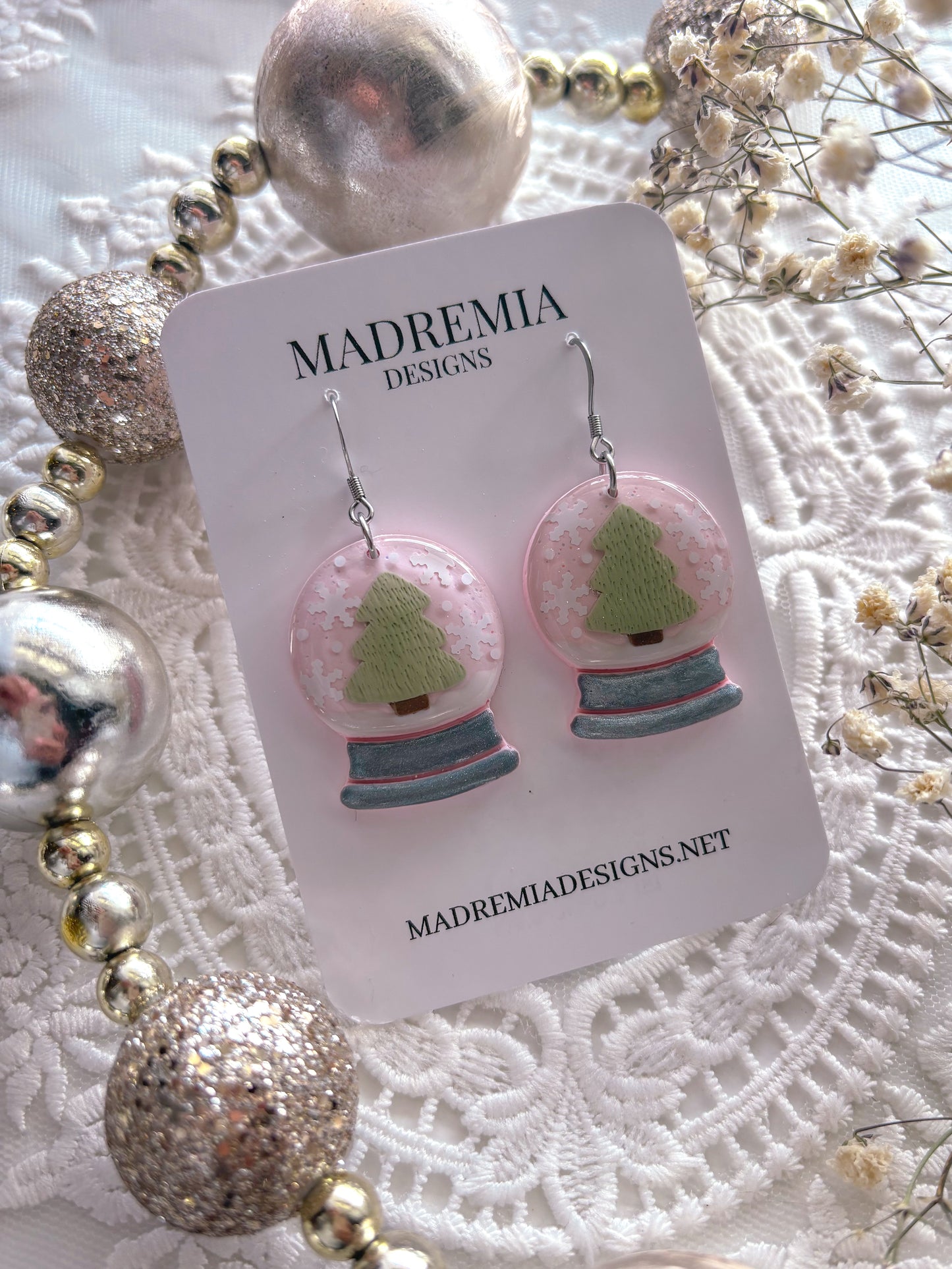 Pink Snow globe Dangles