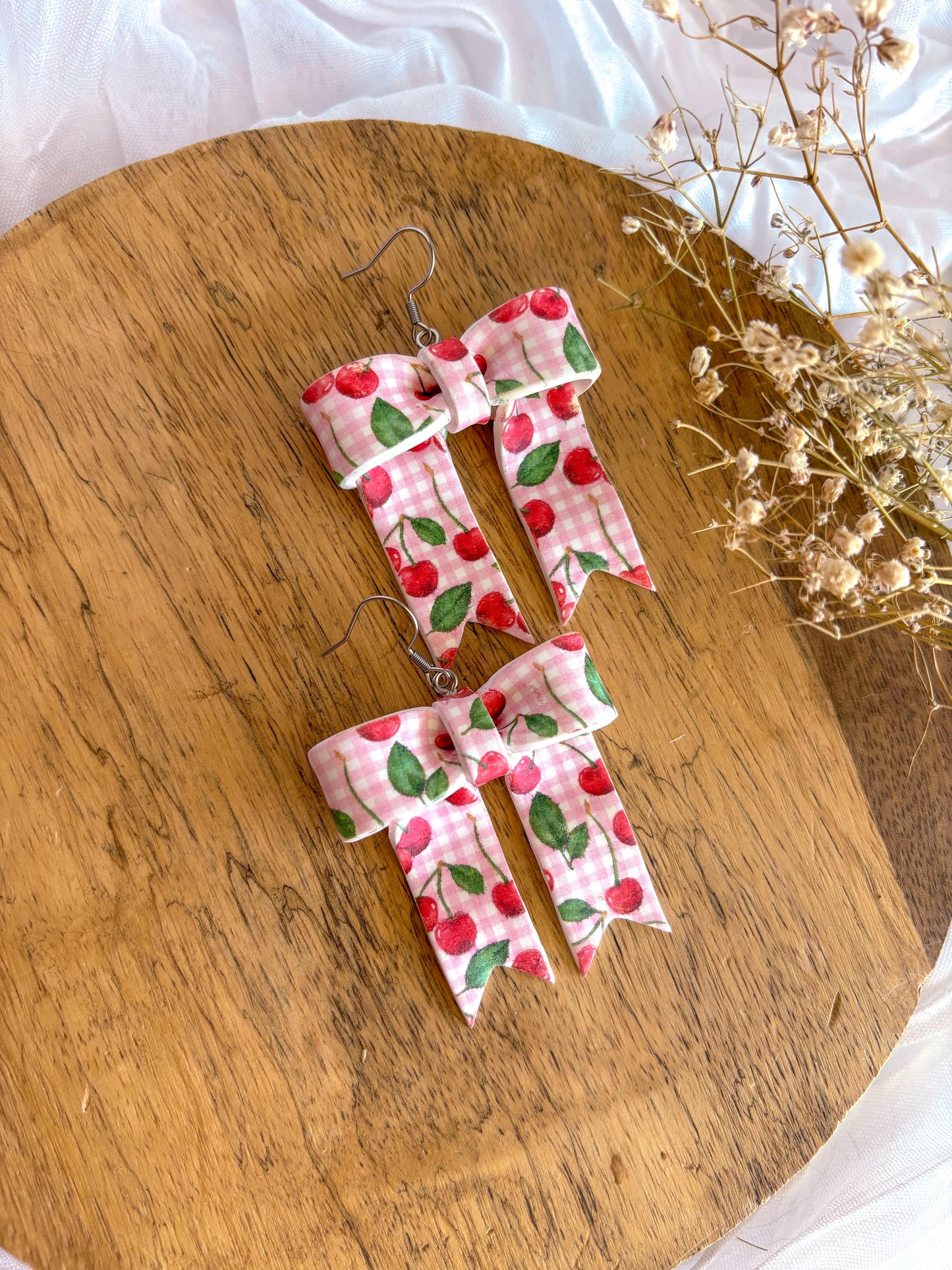 Cherry Picnic Bow Dangles