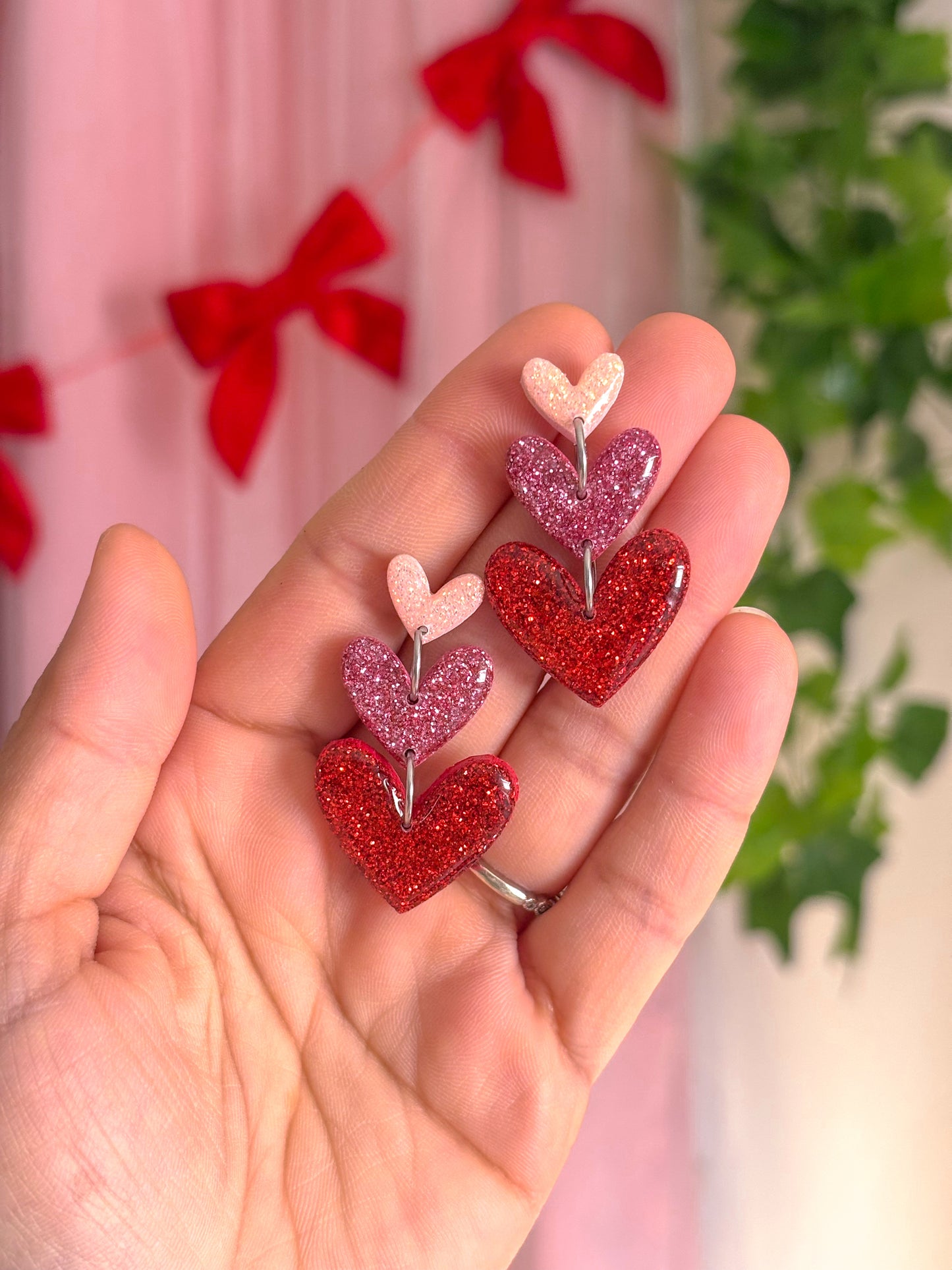 Glitter 3 Heart Dangles