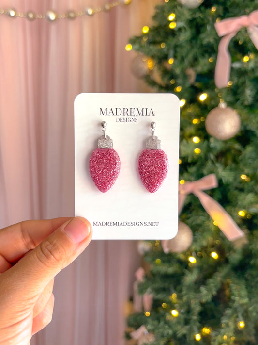 Pink Glitter Christmas Bulb Dangles