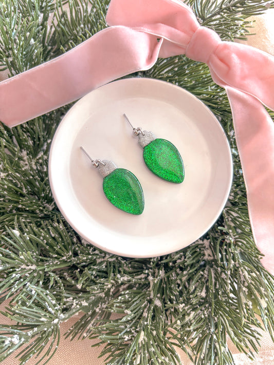 Green Glitter Christmas Bulb Dangles