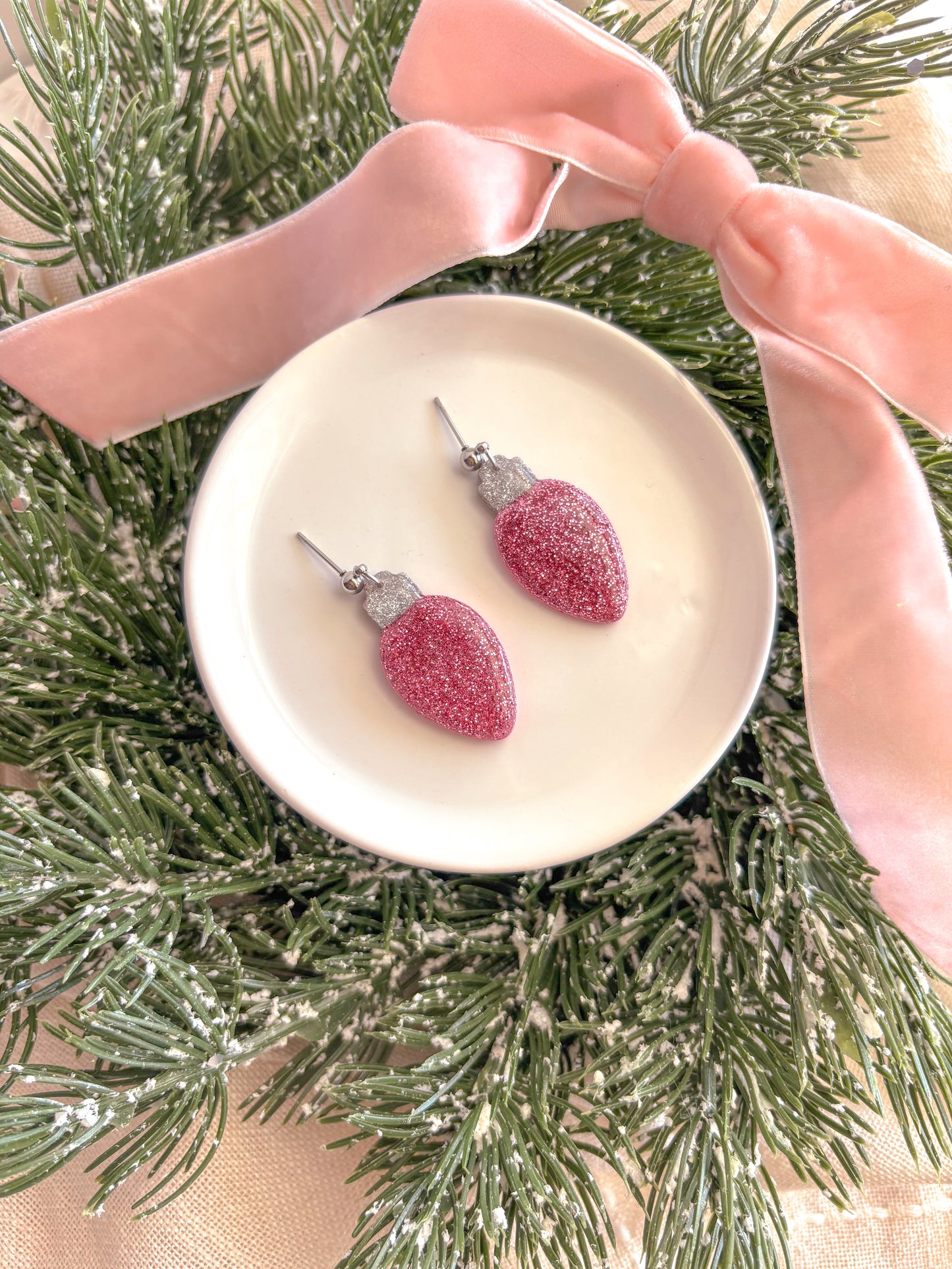 Pink Glitter Christmas Bulb Dangles