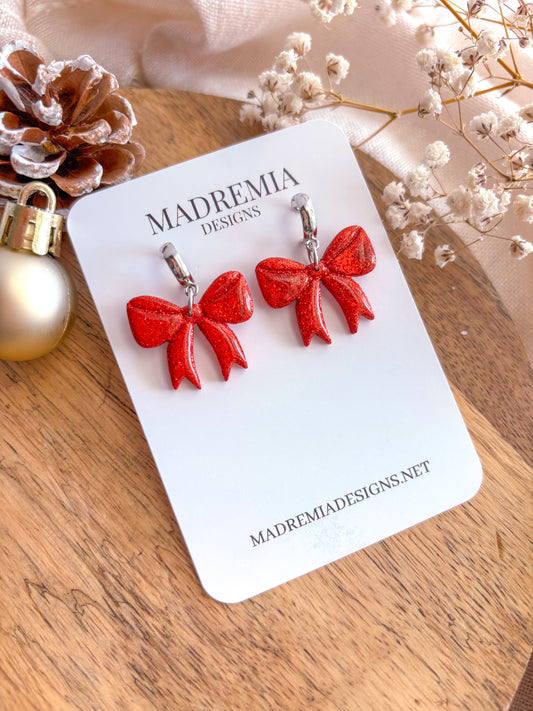 Glitter Red Christmas Bow Dangles