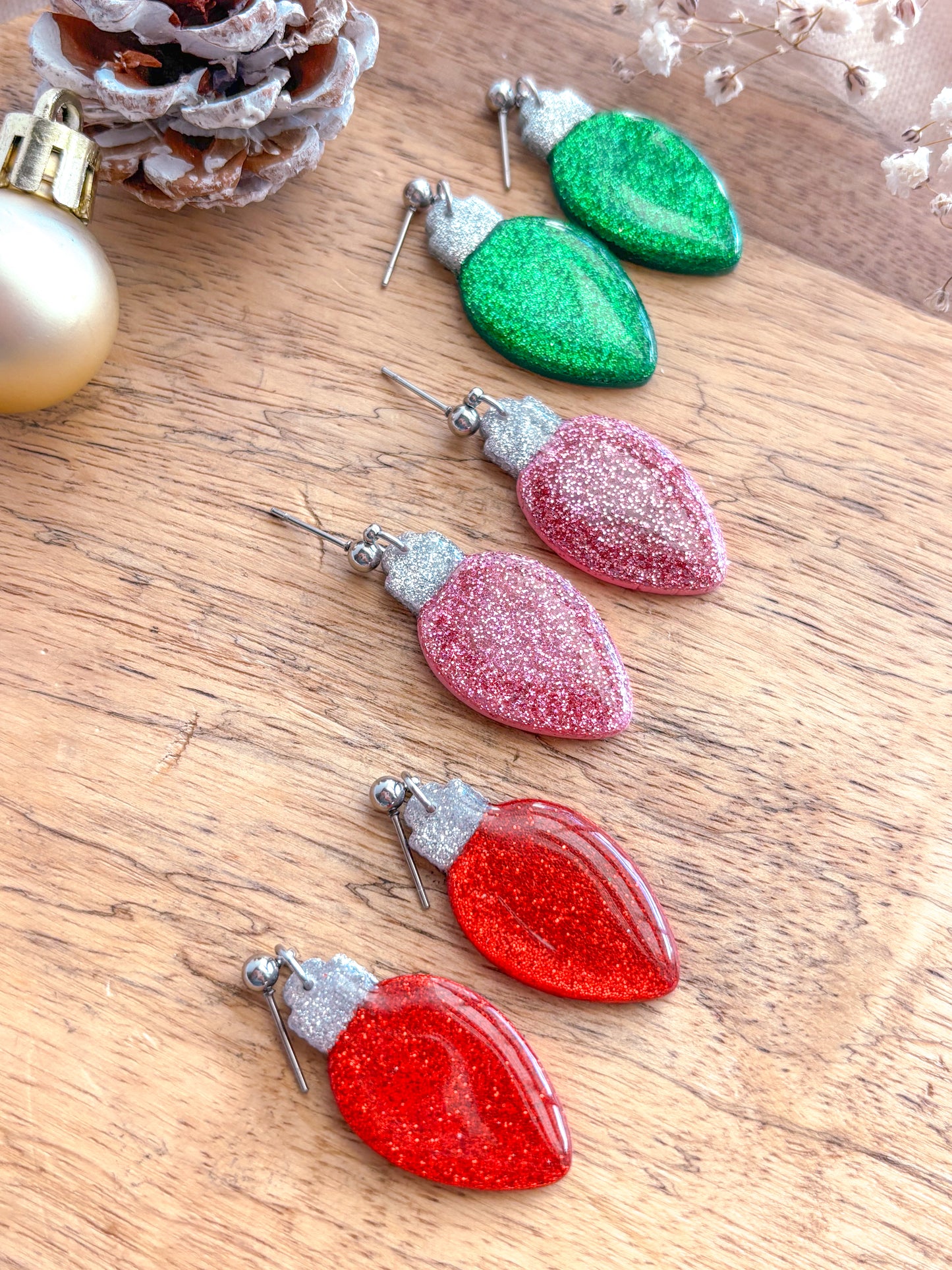 Pink Glitter Christmas Bulb Dangles