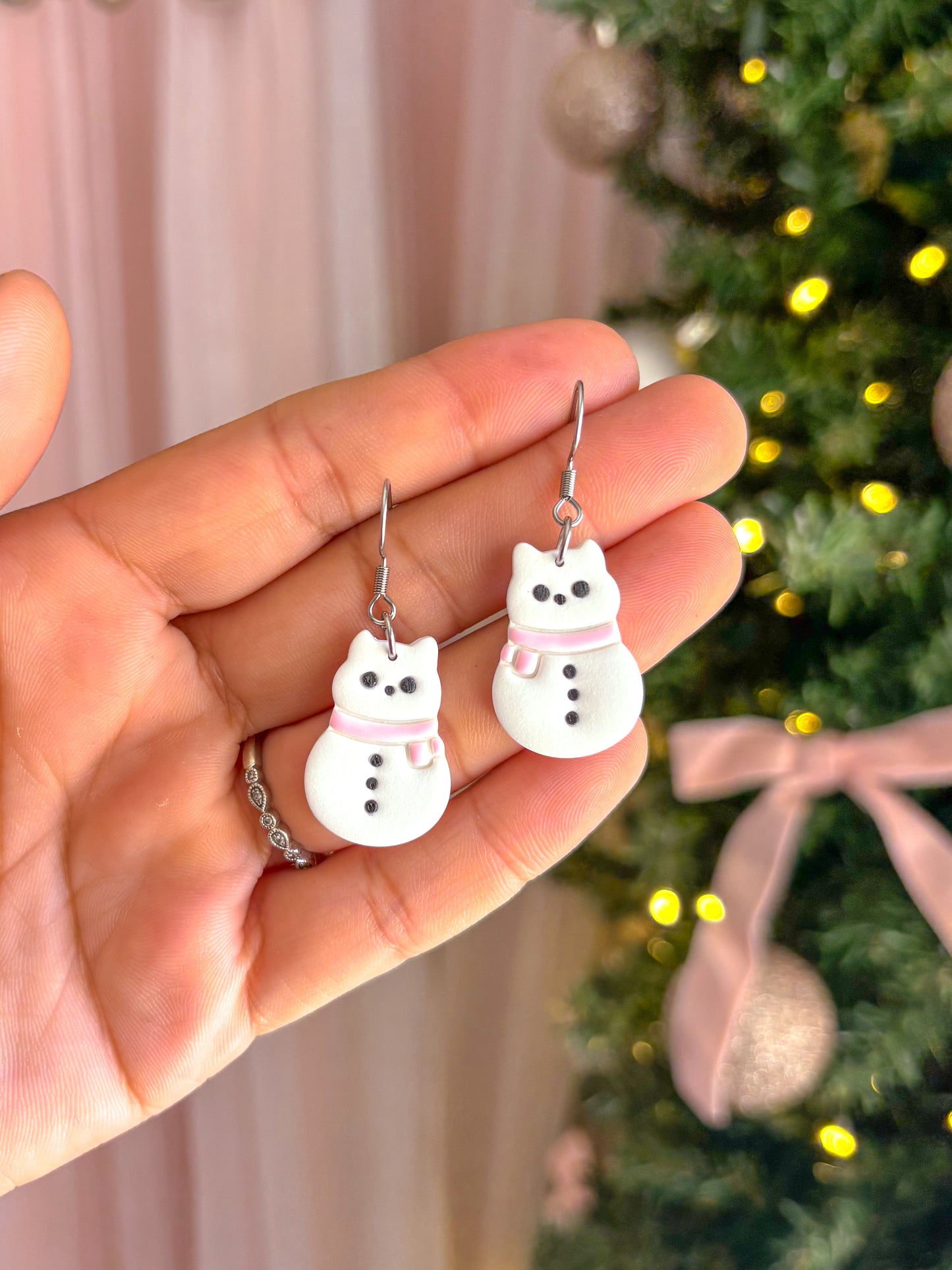 Cat Snowman Dangles (Pink)