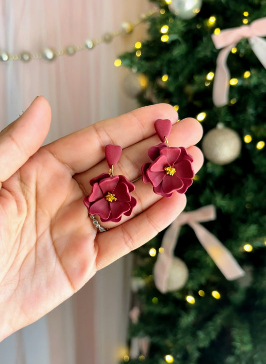 Burgundy Floral Dangles