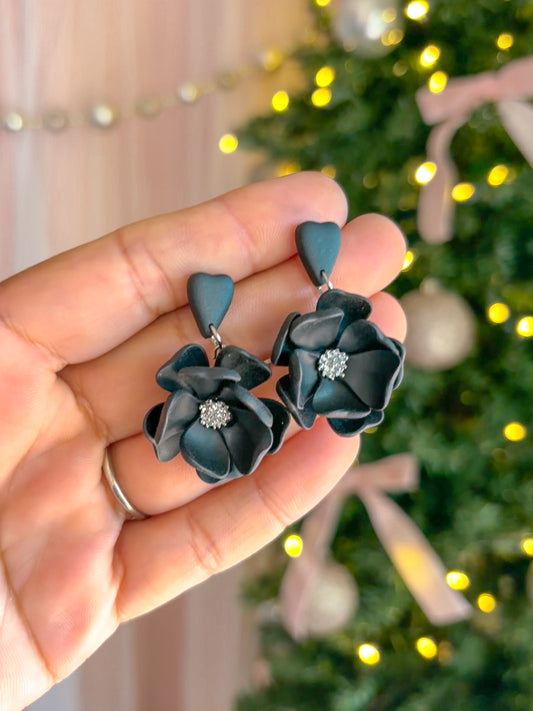 Black Floral Dangles