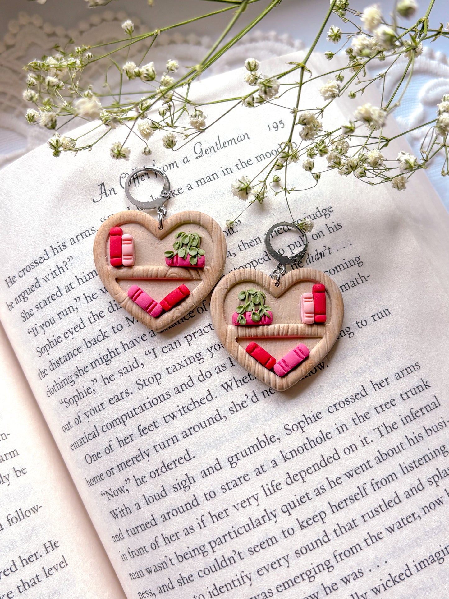 Wood Heart Bookshelf Dangles