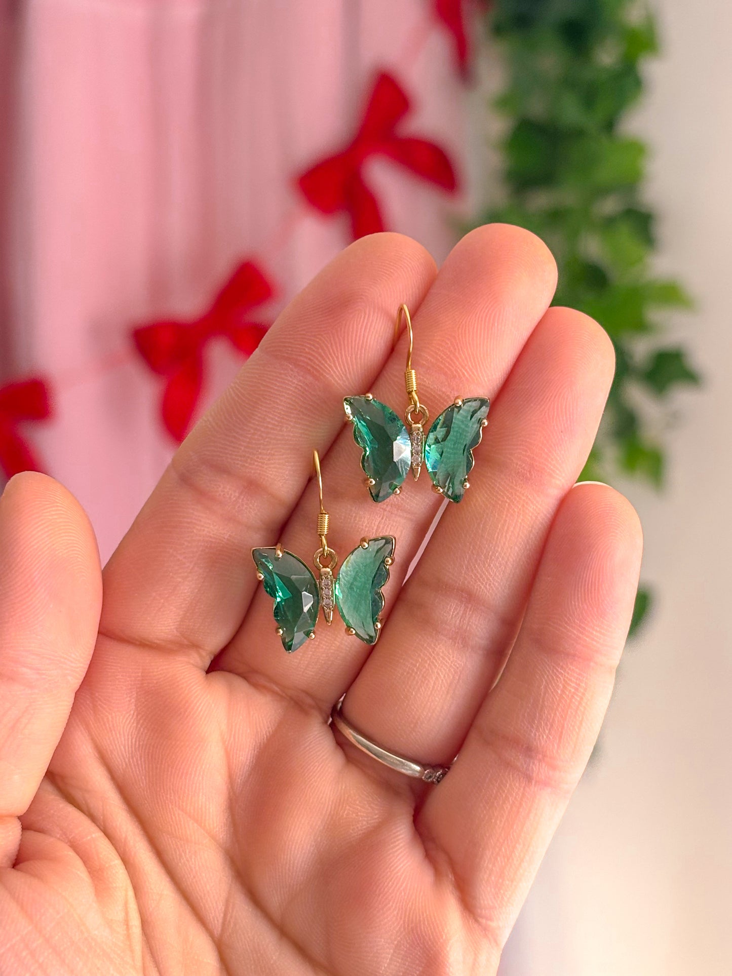 Emerald Butterfly Charm Dangles