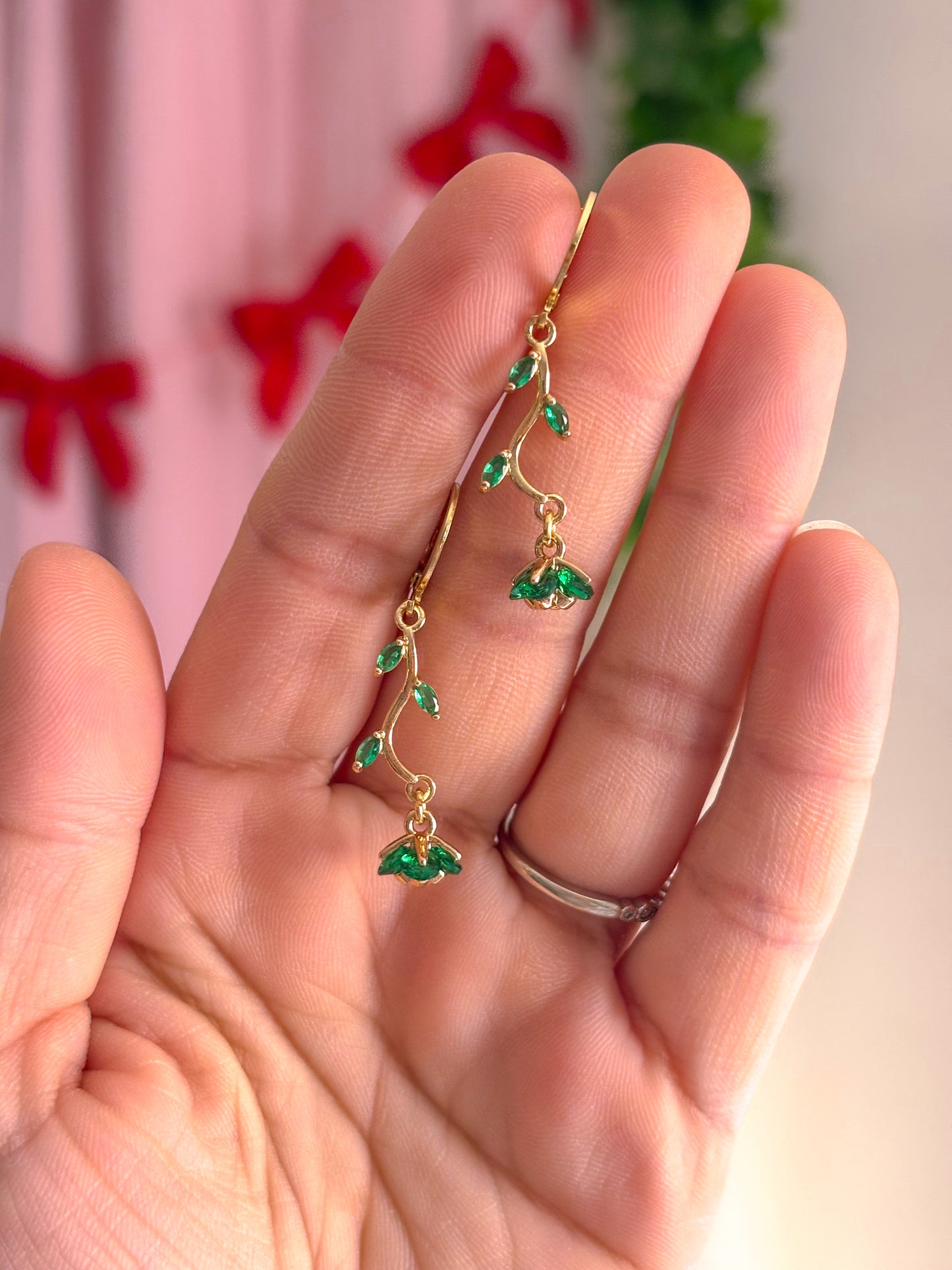 Emerald Flower Dangles