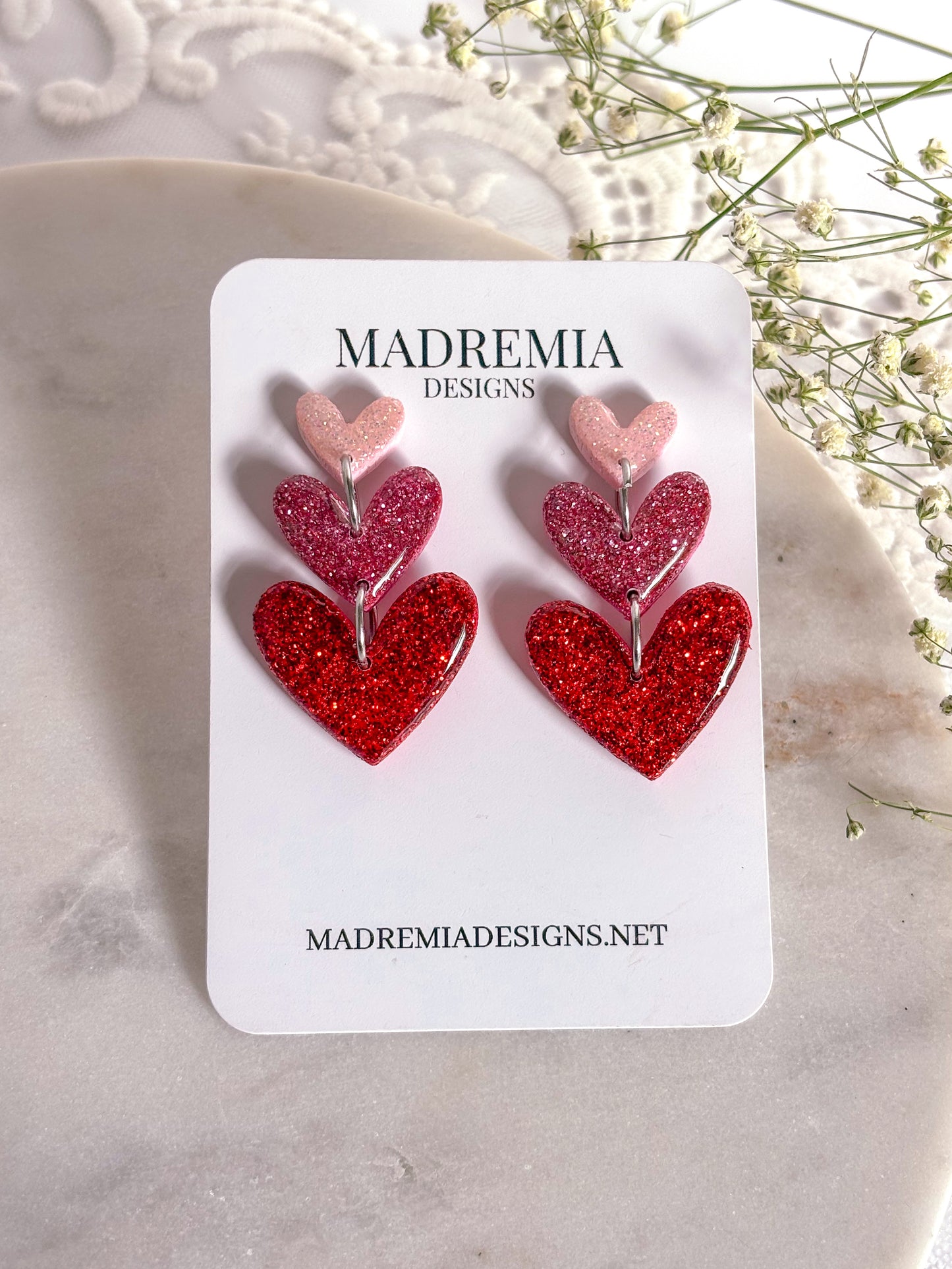 Glitter 3 Heart Dangles