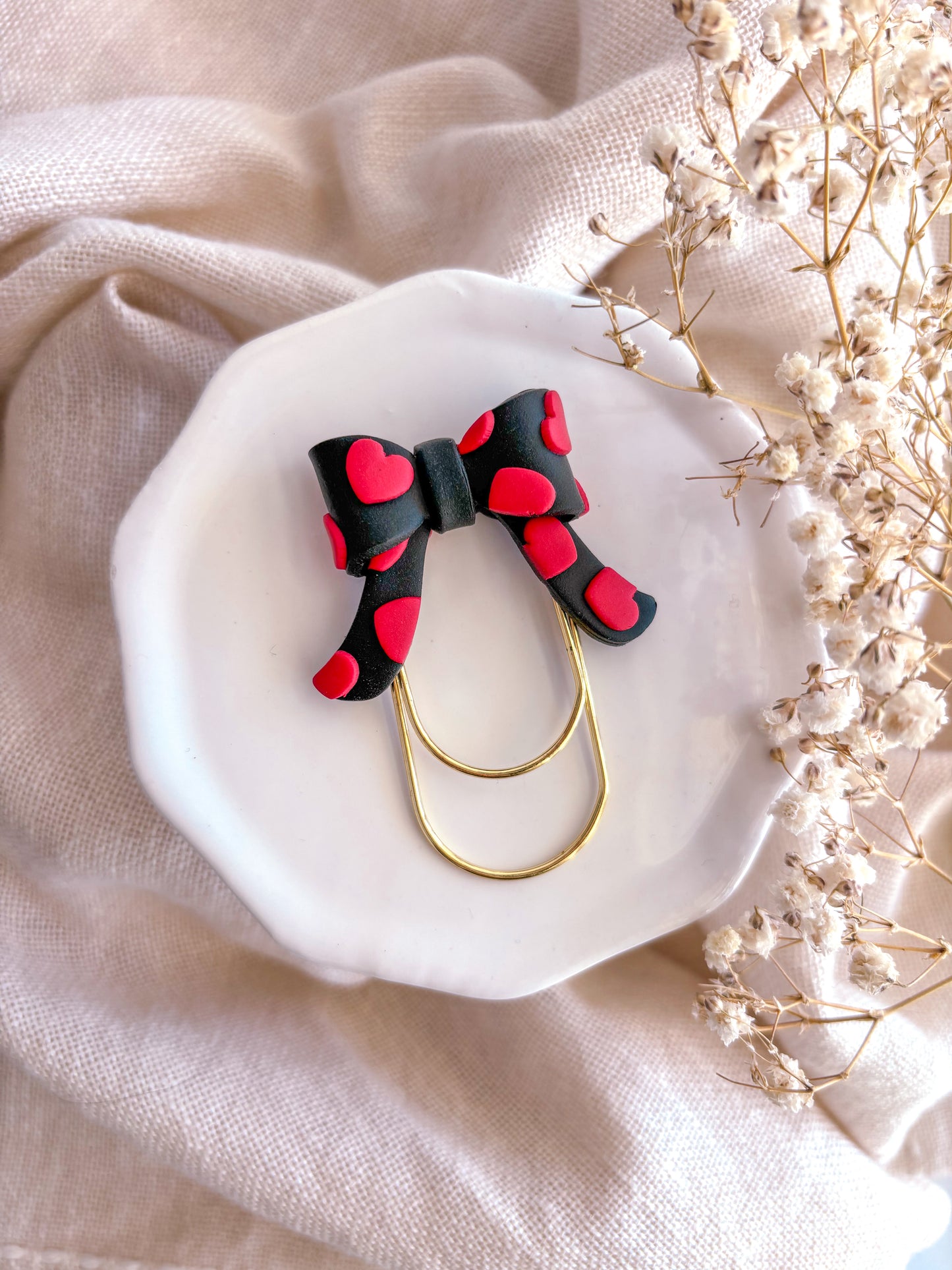 Black Bow with Heart Paperclip Bookmark