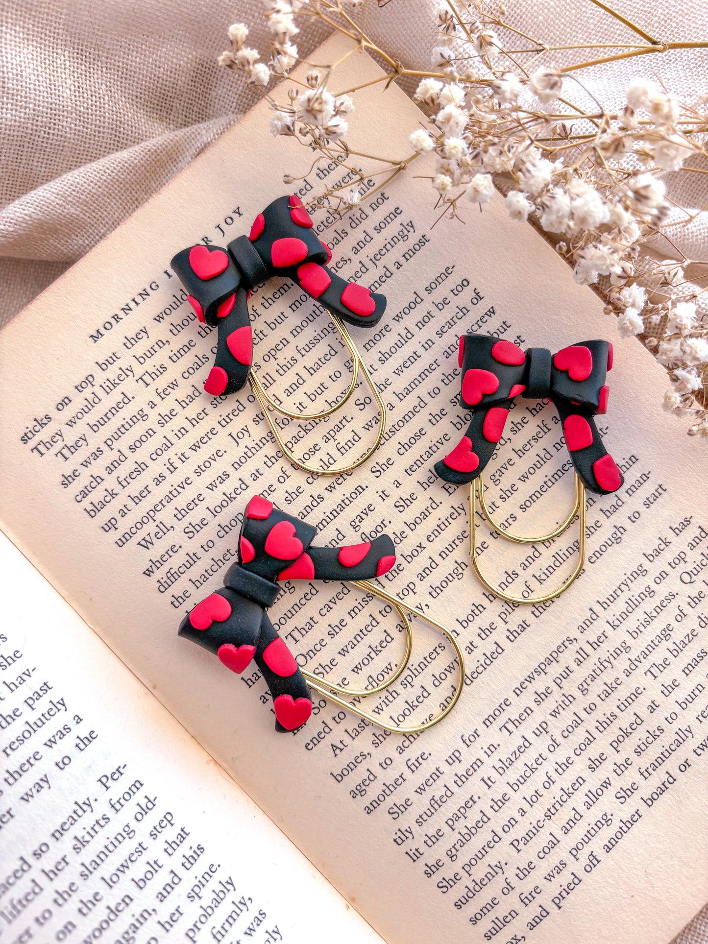 Black Bow with Heart Paperclip Bookmark