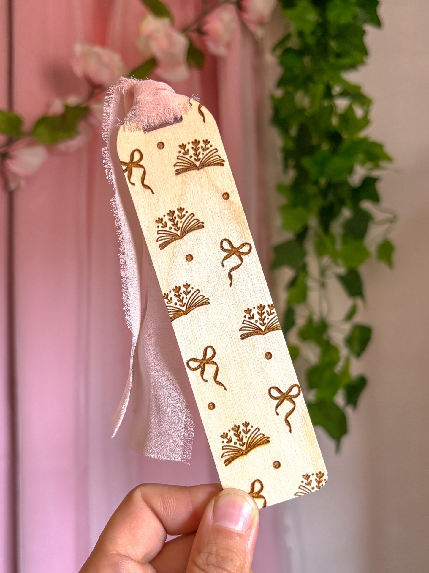 Bows and Book Wooden Bookmark