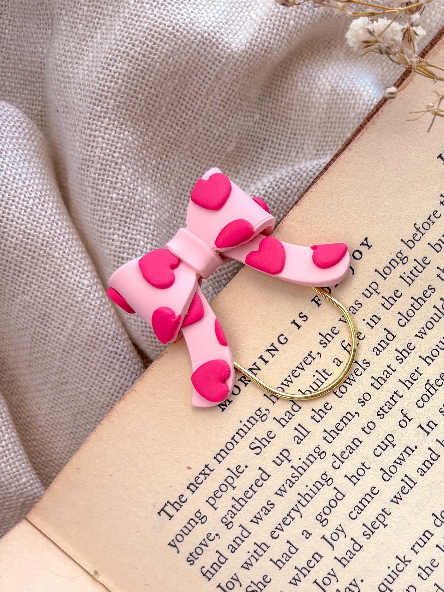 Pink Heart Bow Paperclip Bookmark