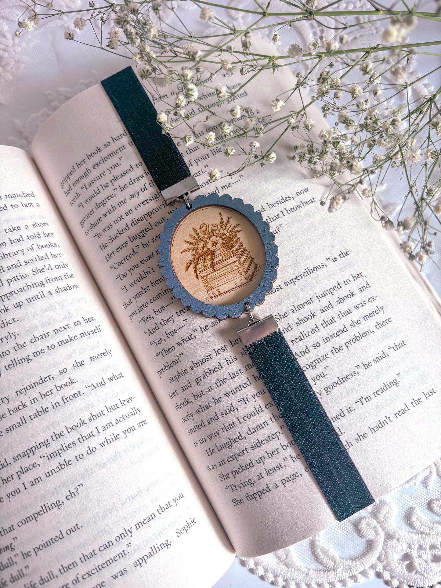 Floral Bookstack Wooden Bookmark