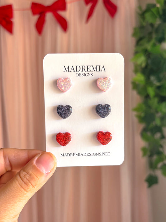 Glitter Heart Stud Set