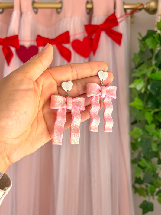 Pink Glitter Bow Dangles