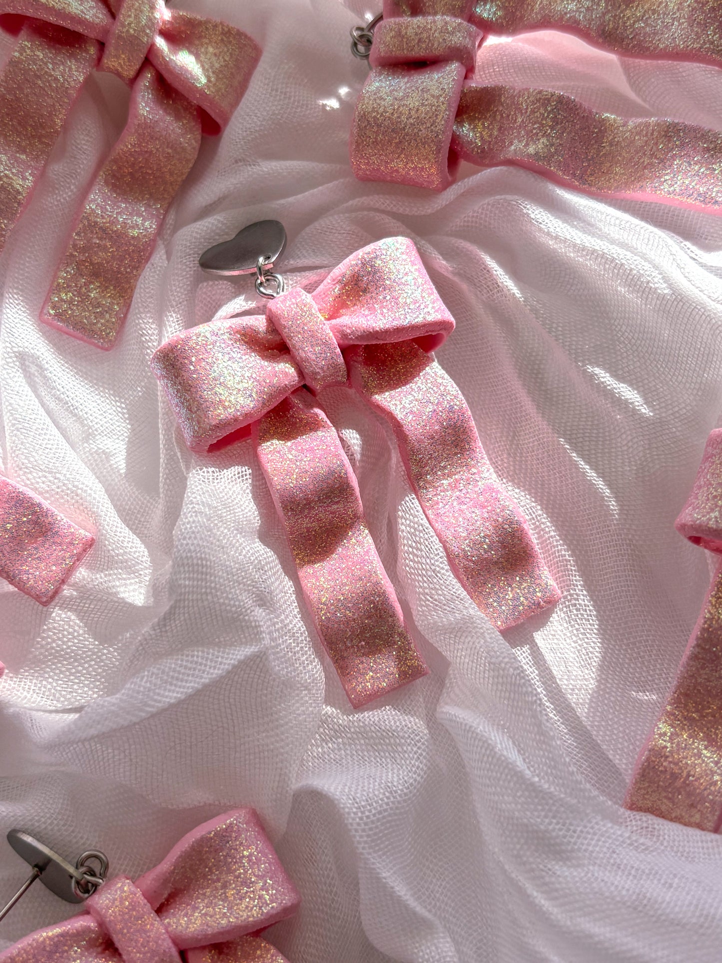 Pink Glitter Bow Dangles