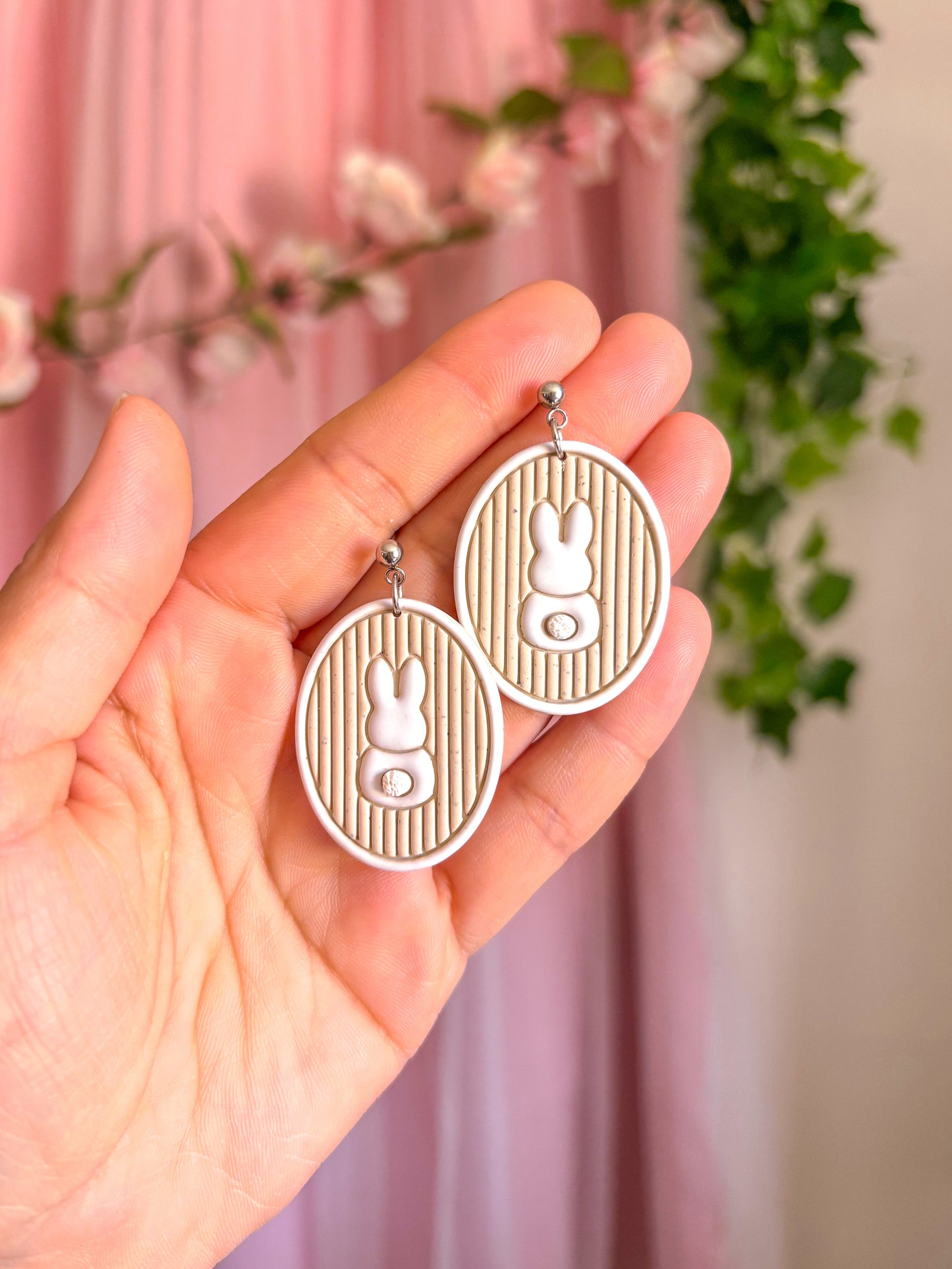 Bunny Imprint Oval Dangles