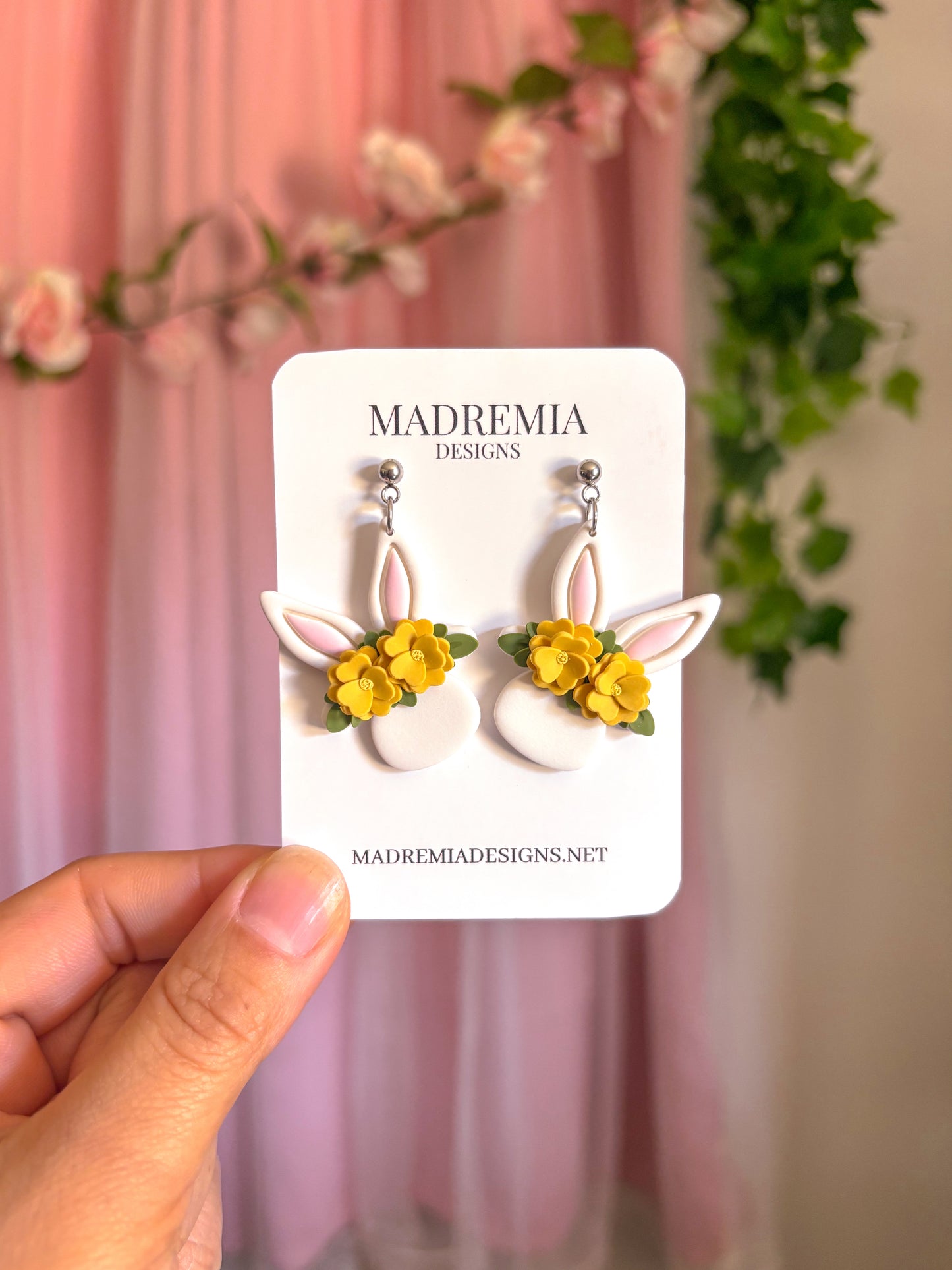 Yellow Floral Bunny Dangles