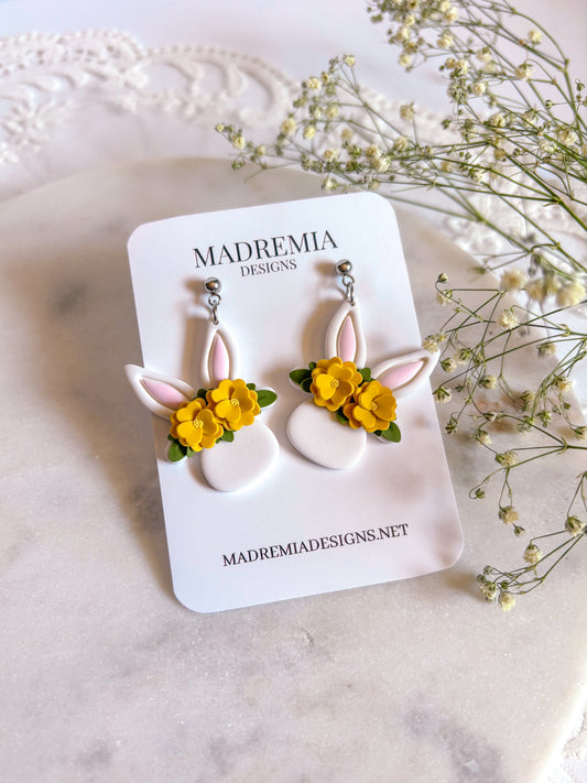 Yellow Floral Bunny Dangles