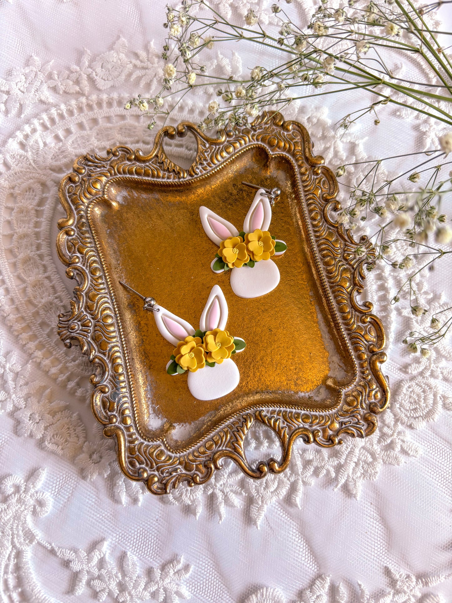 Yellow Floral Bunny Dangles