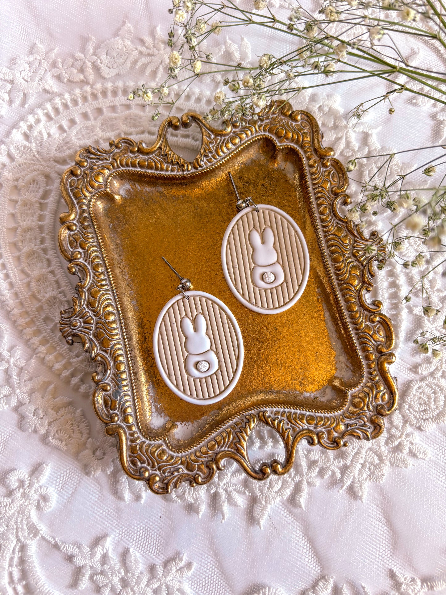 Bunny Imprint Oval Dangles