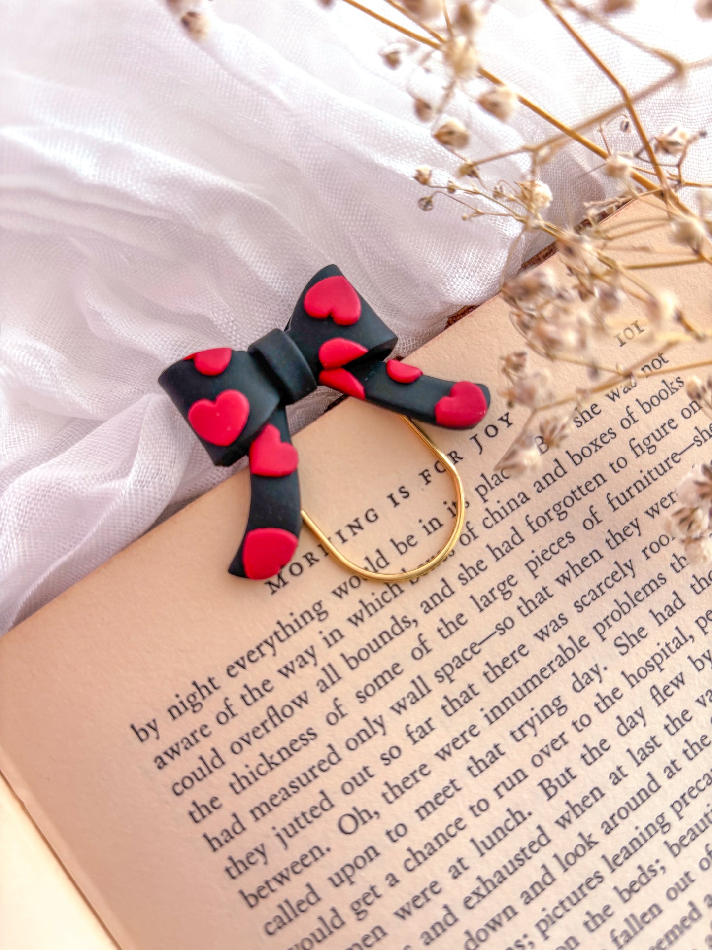 Black Bow with Heart Paperclip Bookmark