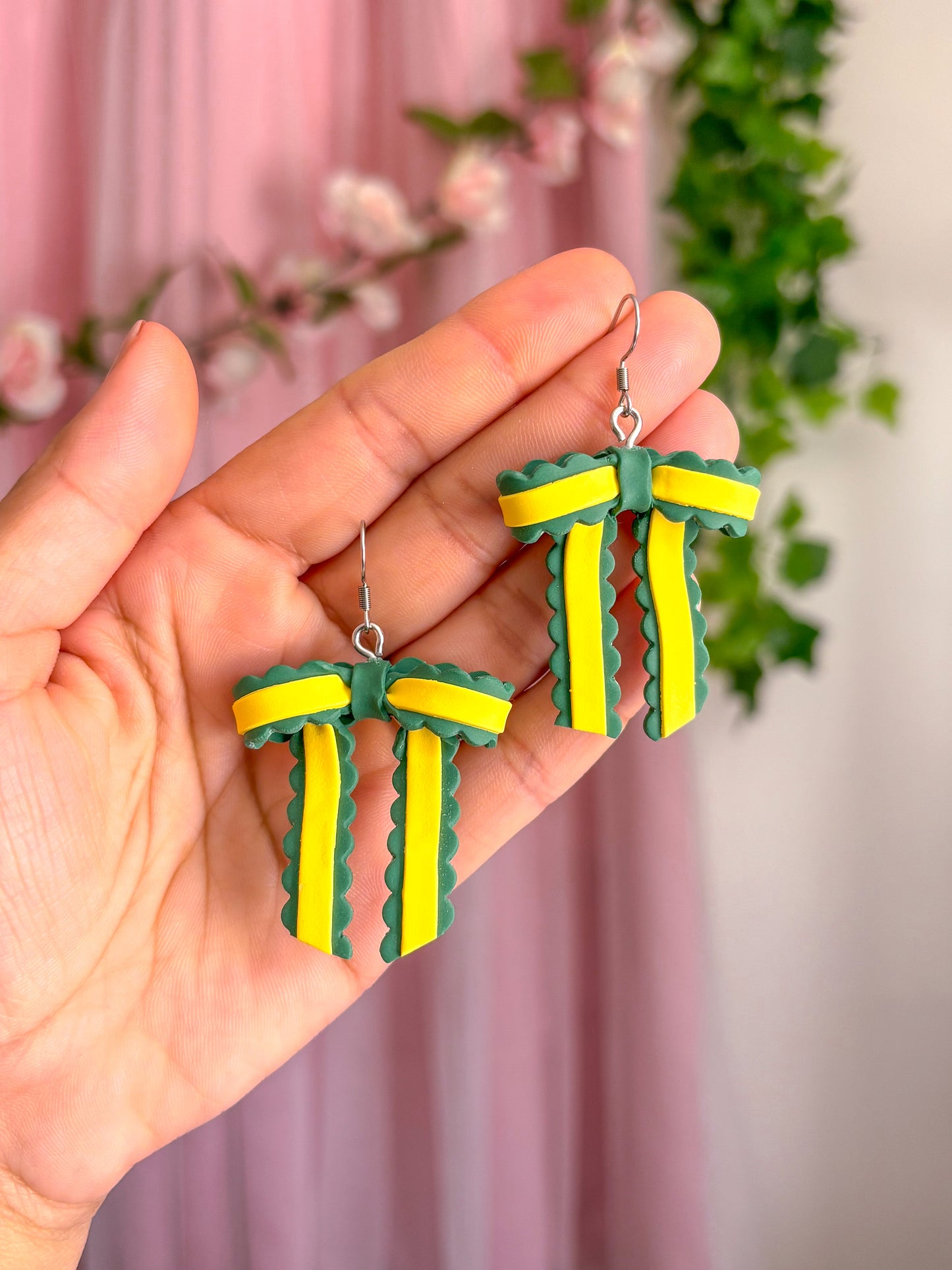 Green and Yellow Bow Dangles