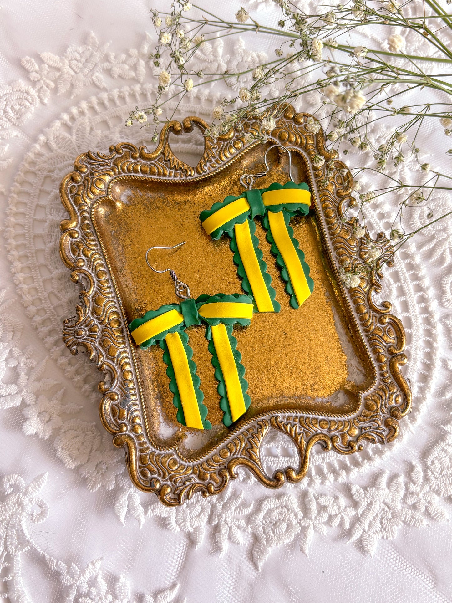 Green and Yellow Bow Dangles