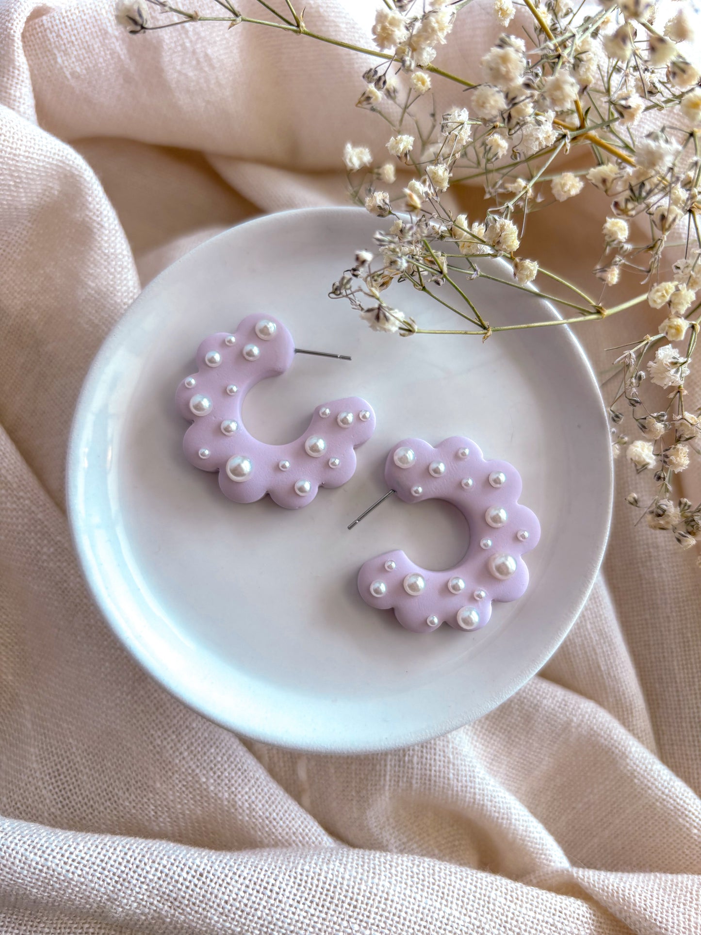 Purple Pearl Hoops