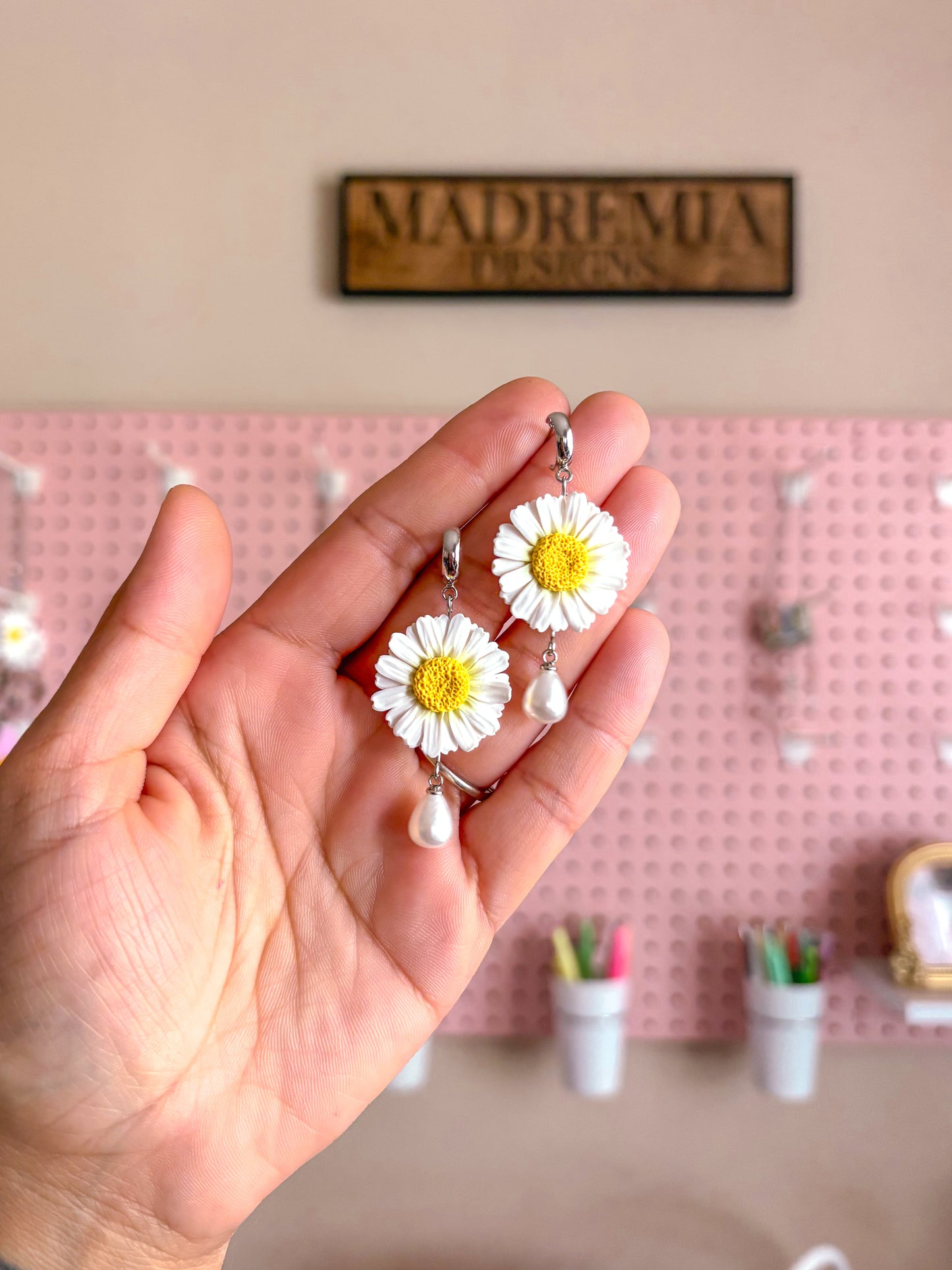 Small Daisy and Pearl Dangles