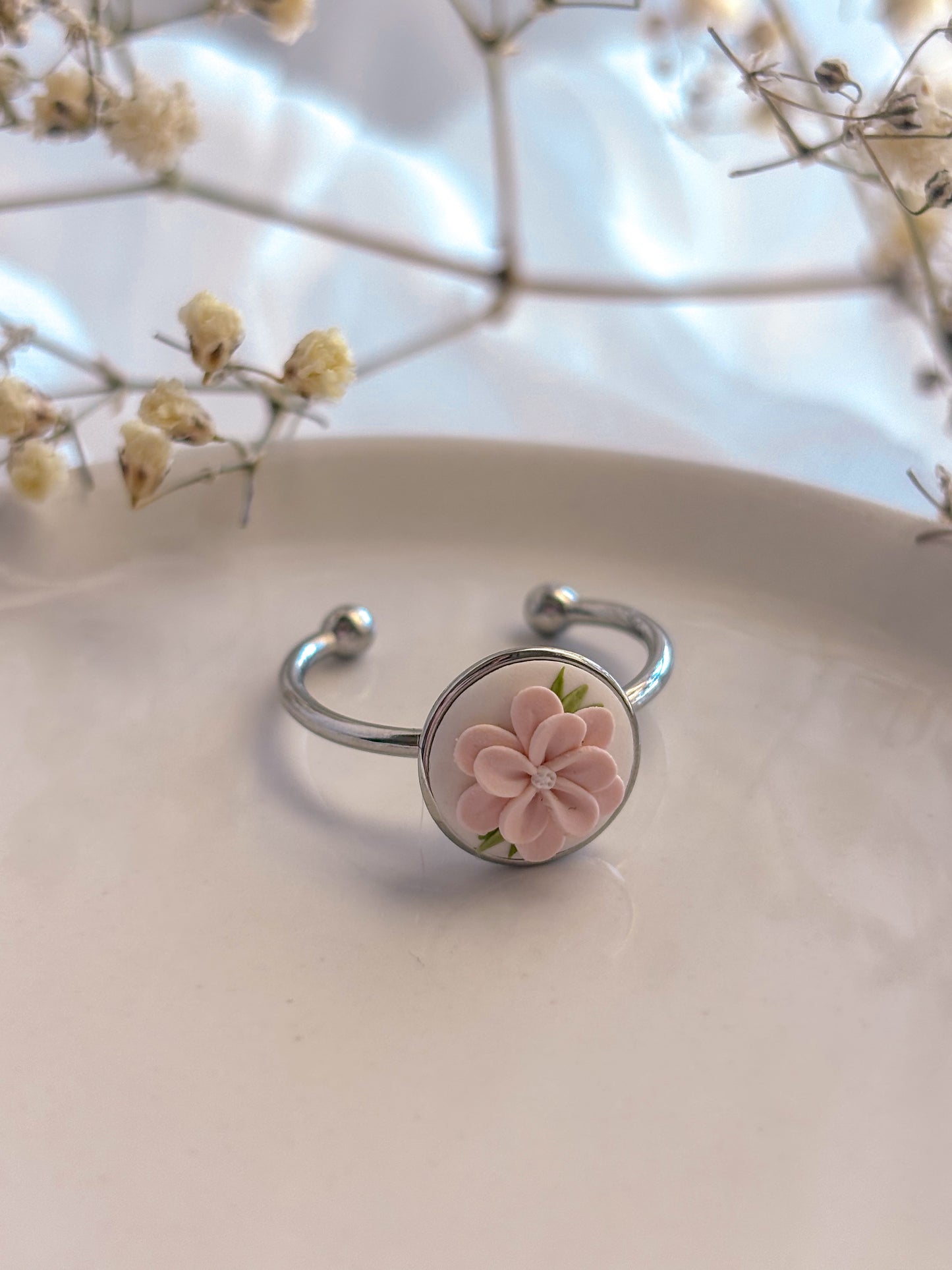 Pink Floral Adjustable Ring Option 1