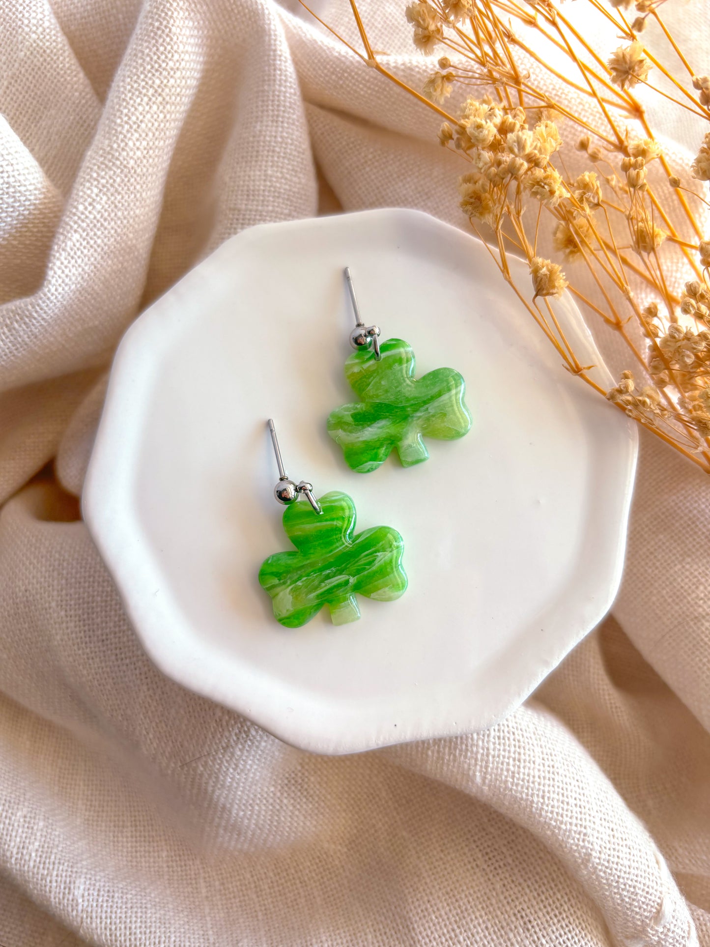 Translucent Marble Shamrock Dangles