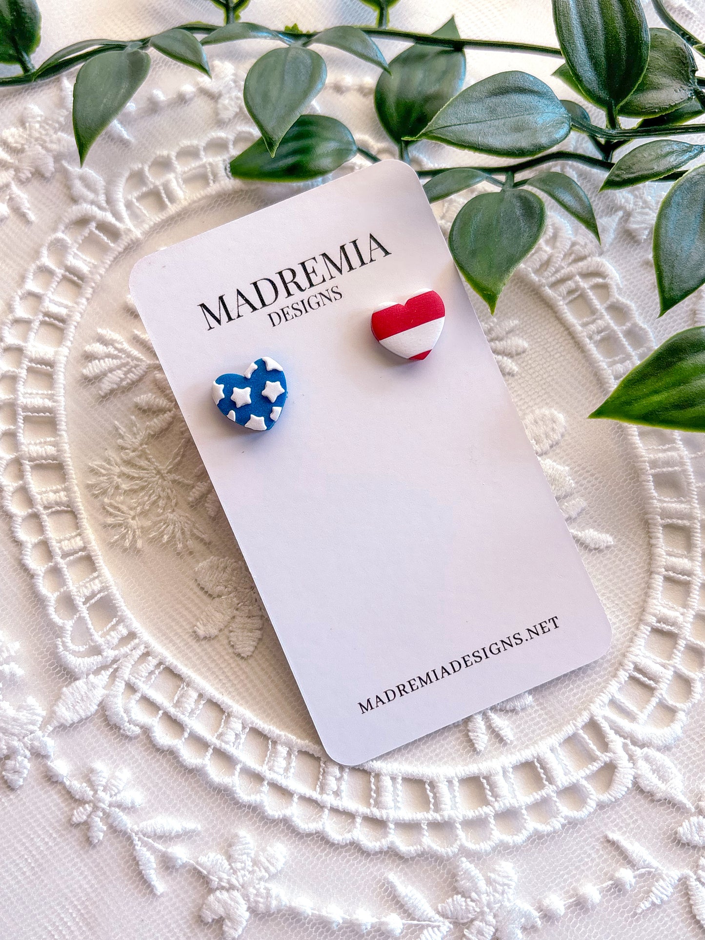 Small Patriotic Heart Studs