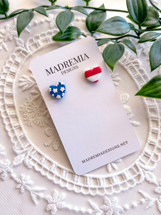 Small Patriotic Heart Studs
