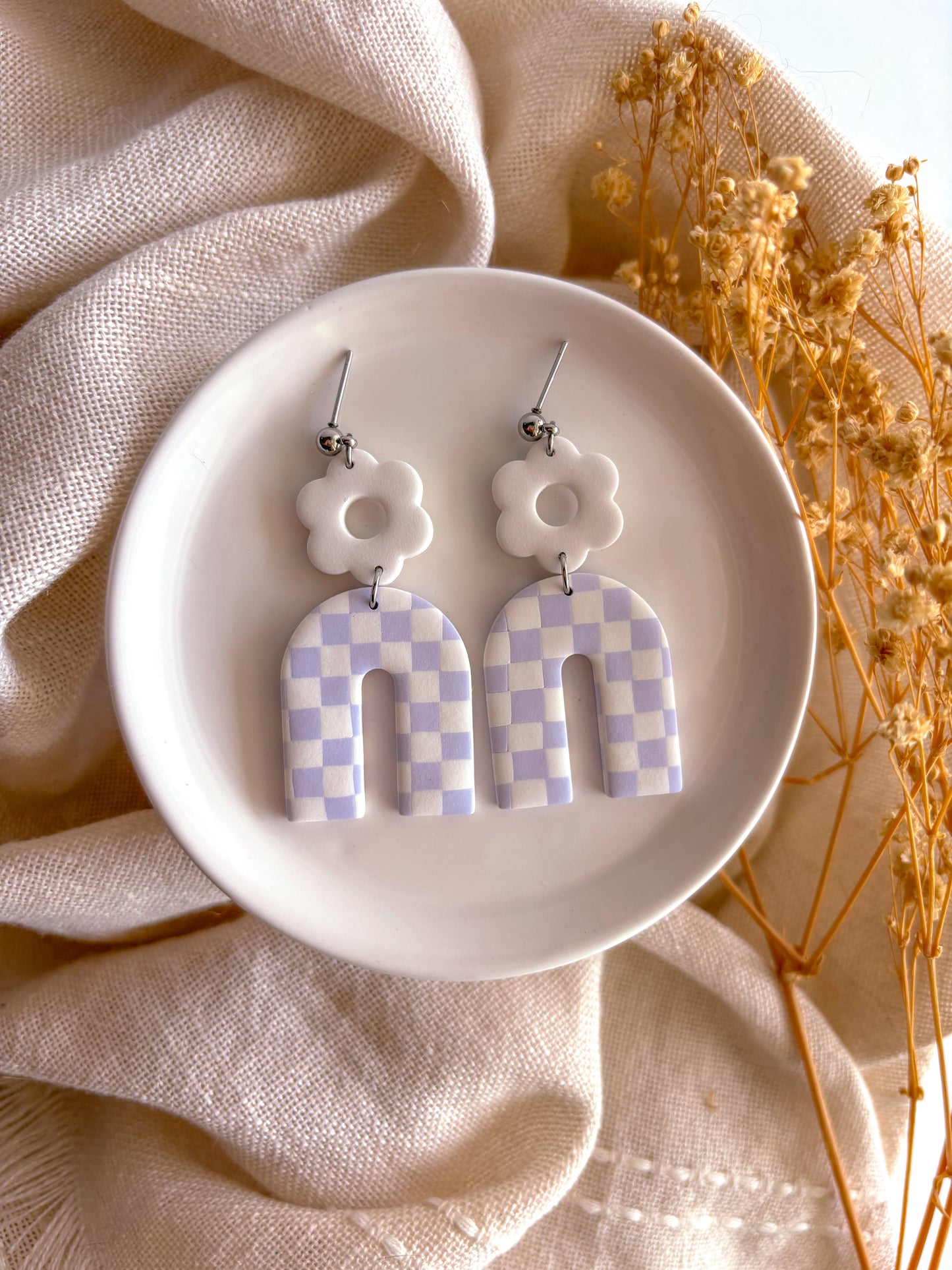 Checkered Light Purple Arch Dangles