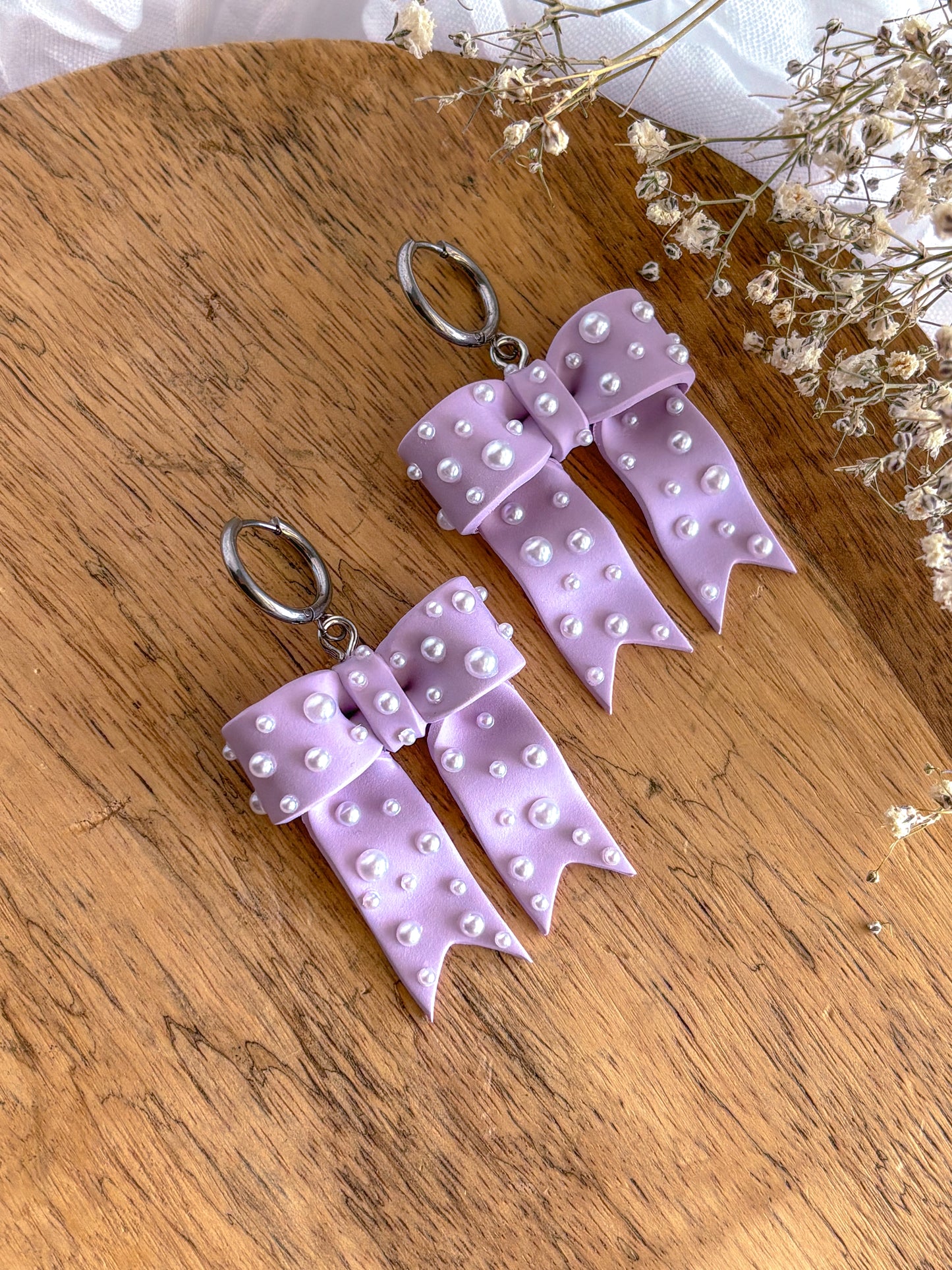 Pearl and Purple Bow Dangles