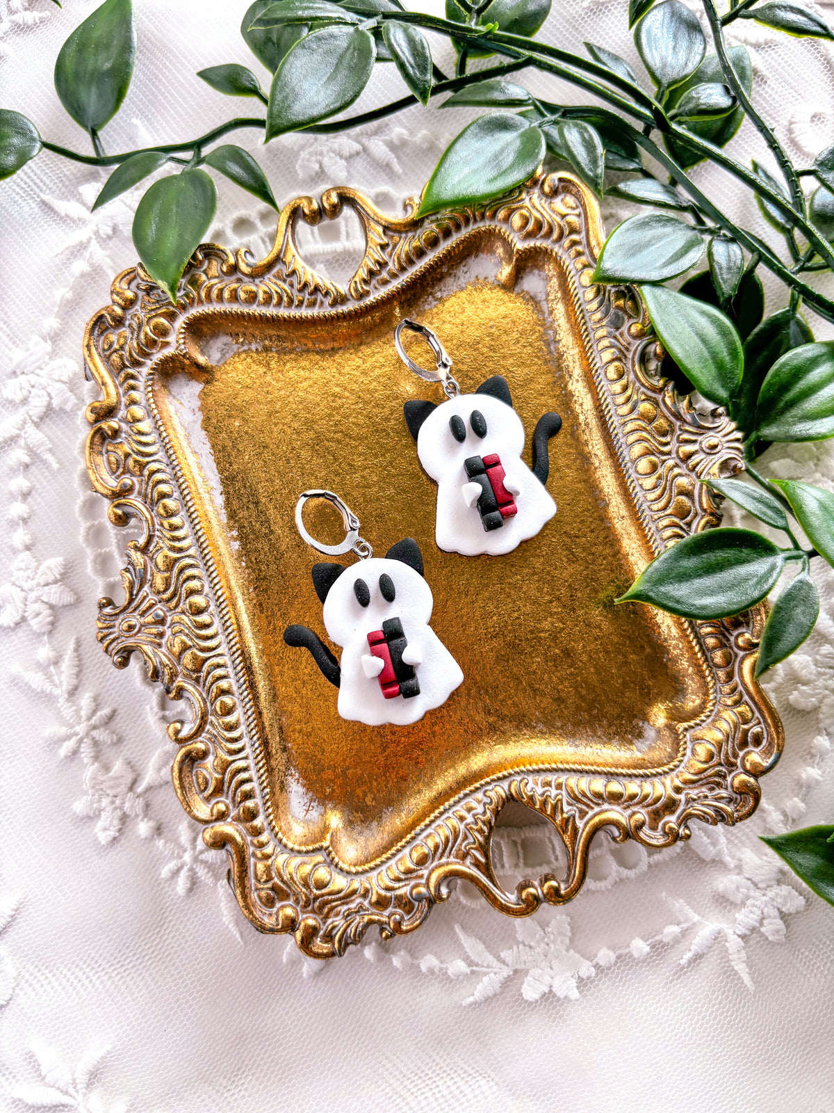 Dark Romance Kitty Ghost Dangles