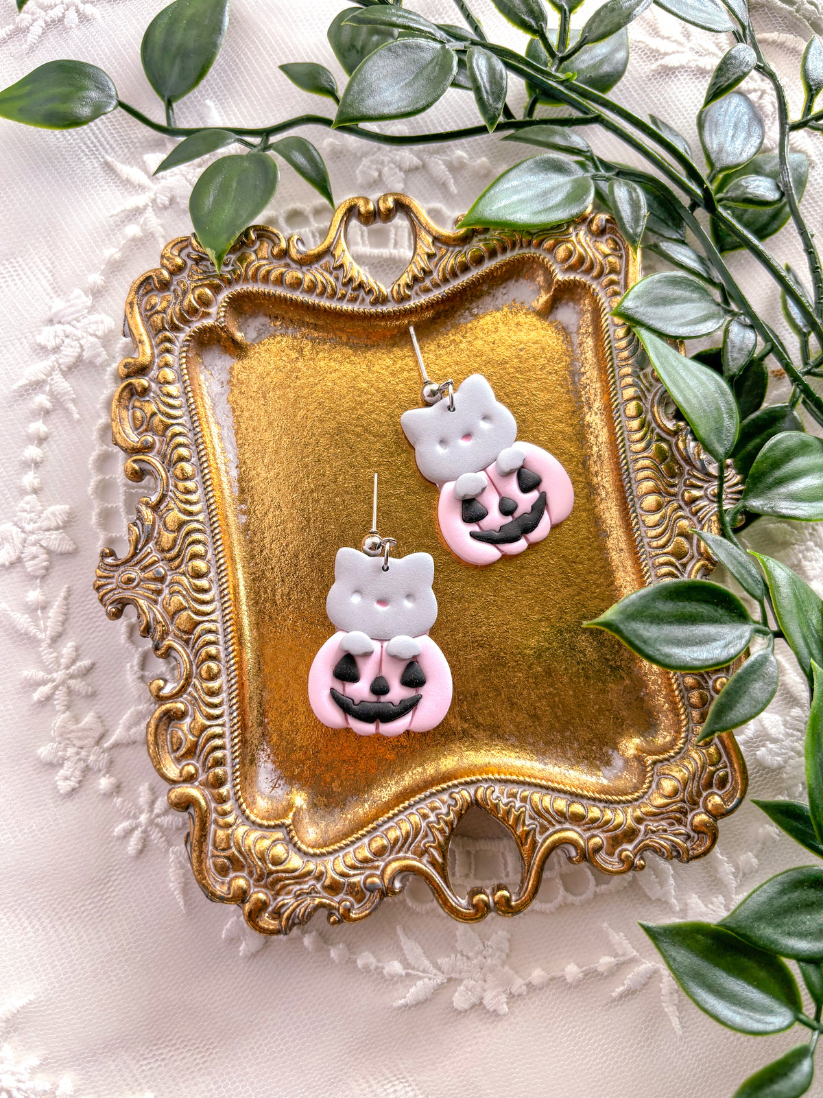 Pink Pumpkin Kitty Dangles